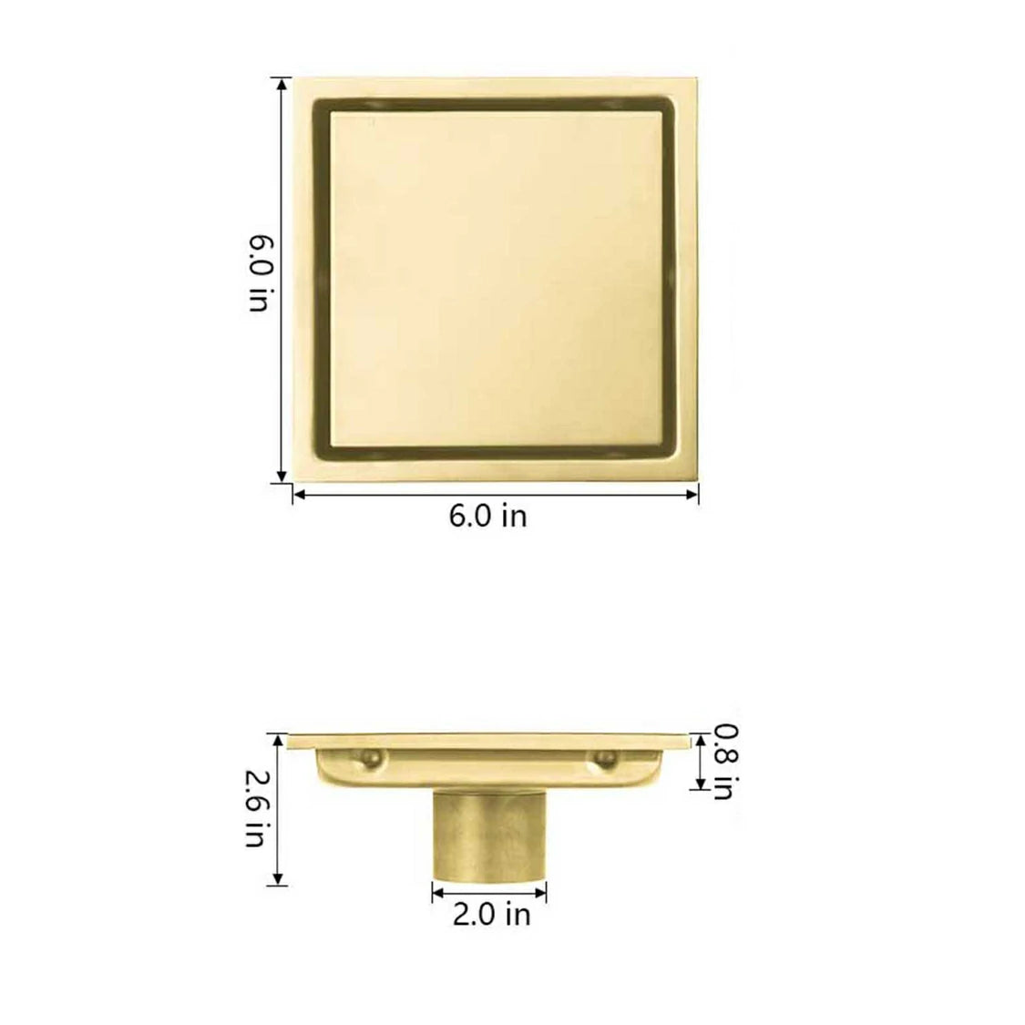 6-Inch Square 304 Stainless Steel Shower Floor Drain with Reversible Tile Insert Cover