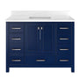 CASAINC 48 x 22 x 35.4 in. Solid Wood Navy Blue Bath Vanity with Carrara White Marble Countertop (No/With Mirror)