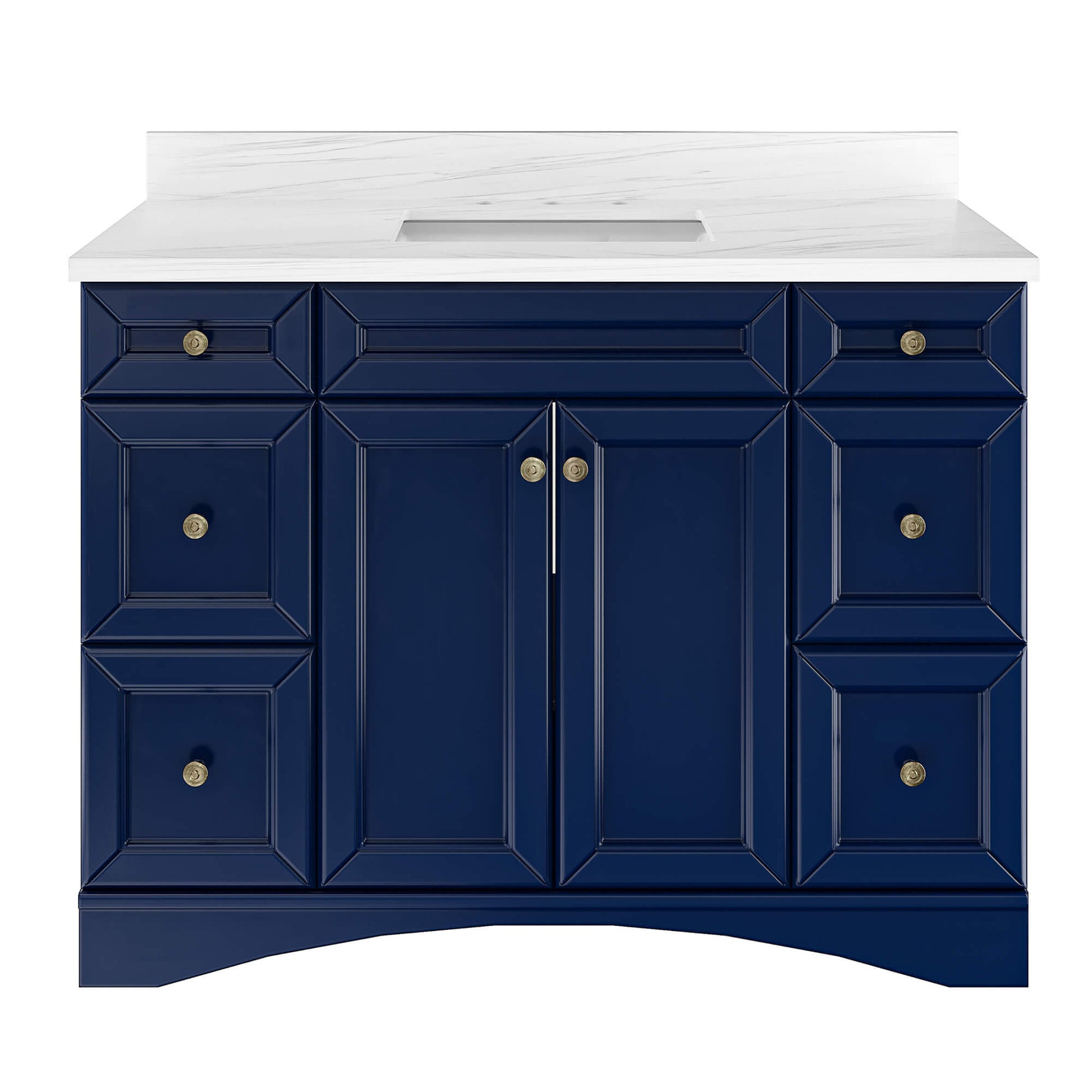 CASAINC 48 x 22 x 35.4 in. Solid Wood Navy Blue Bath Vanity with Carrara White Marble Countertop (No/With Mirror)