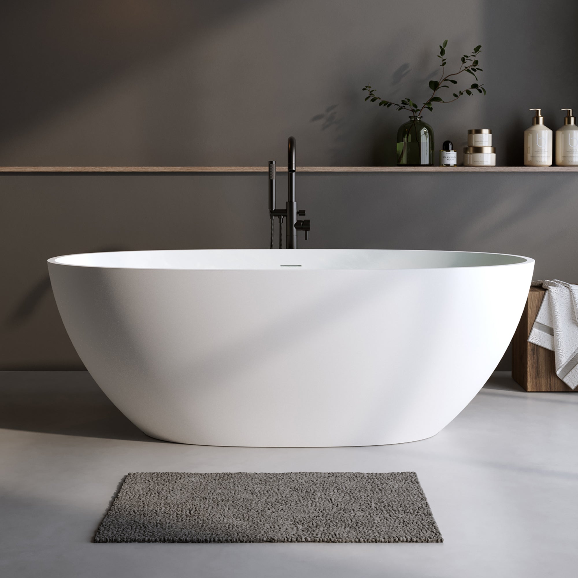 55"/59"/63"/67"/71" Freestanding Solid Surface Soaking Bathtub with Smooth Matte Finish