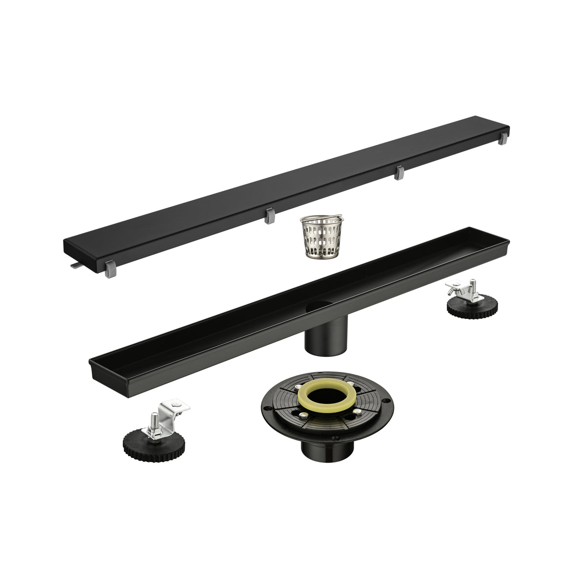 24-Inch Linear Shower Drain in 304 Stainless Steel with Removable Cover Hair Strainer and Flange