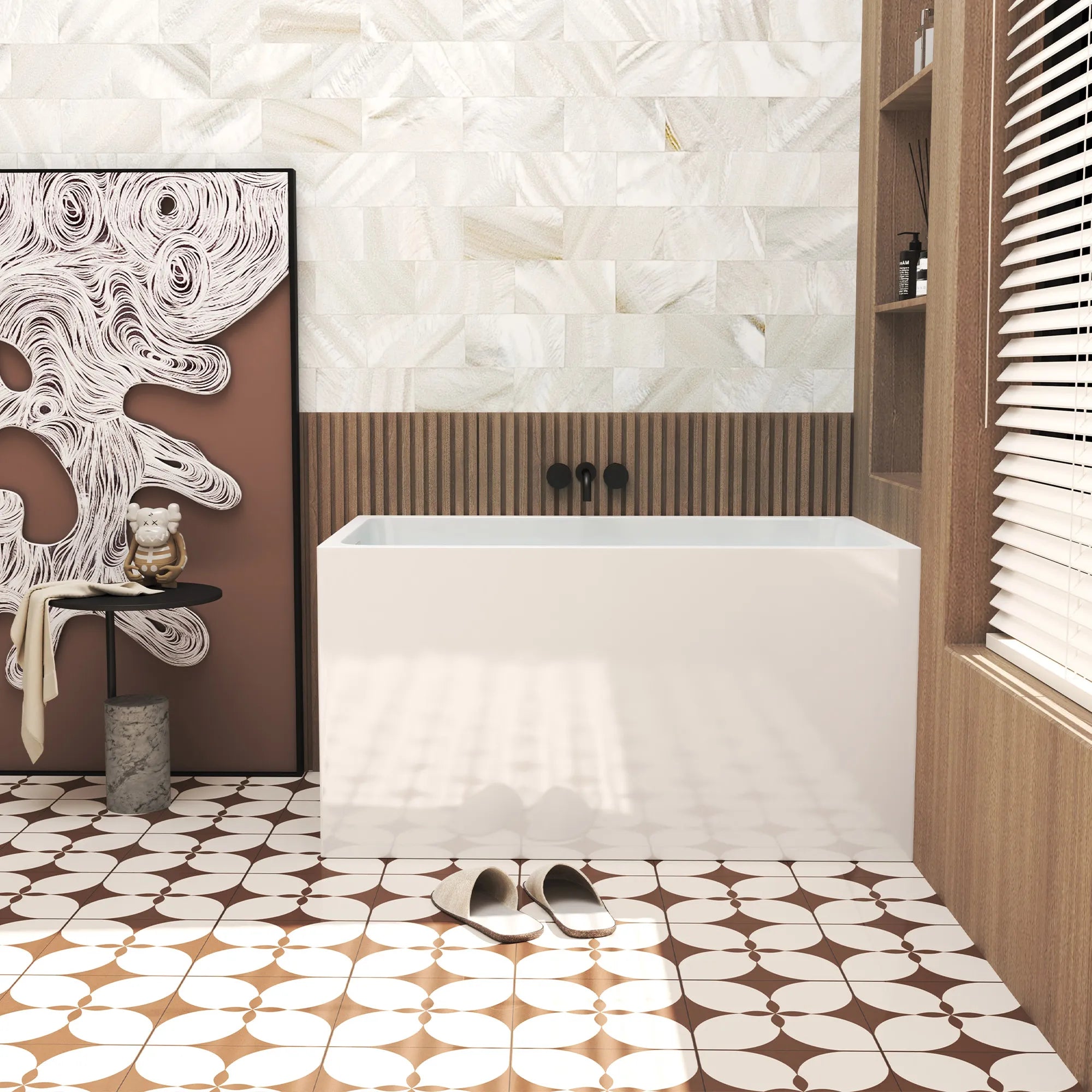 47" Gloss White Acrylic Freestanding Bathtub with Optional Built-In Seat, Chrome Overflow and Pop-Up Drain