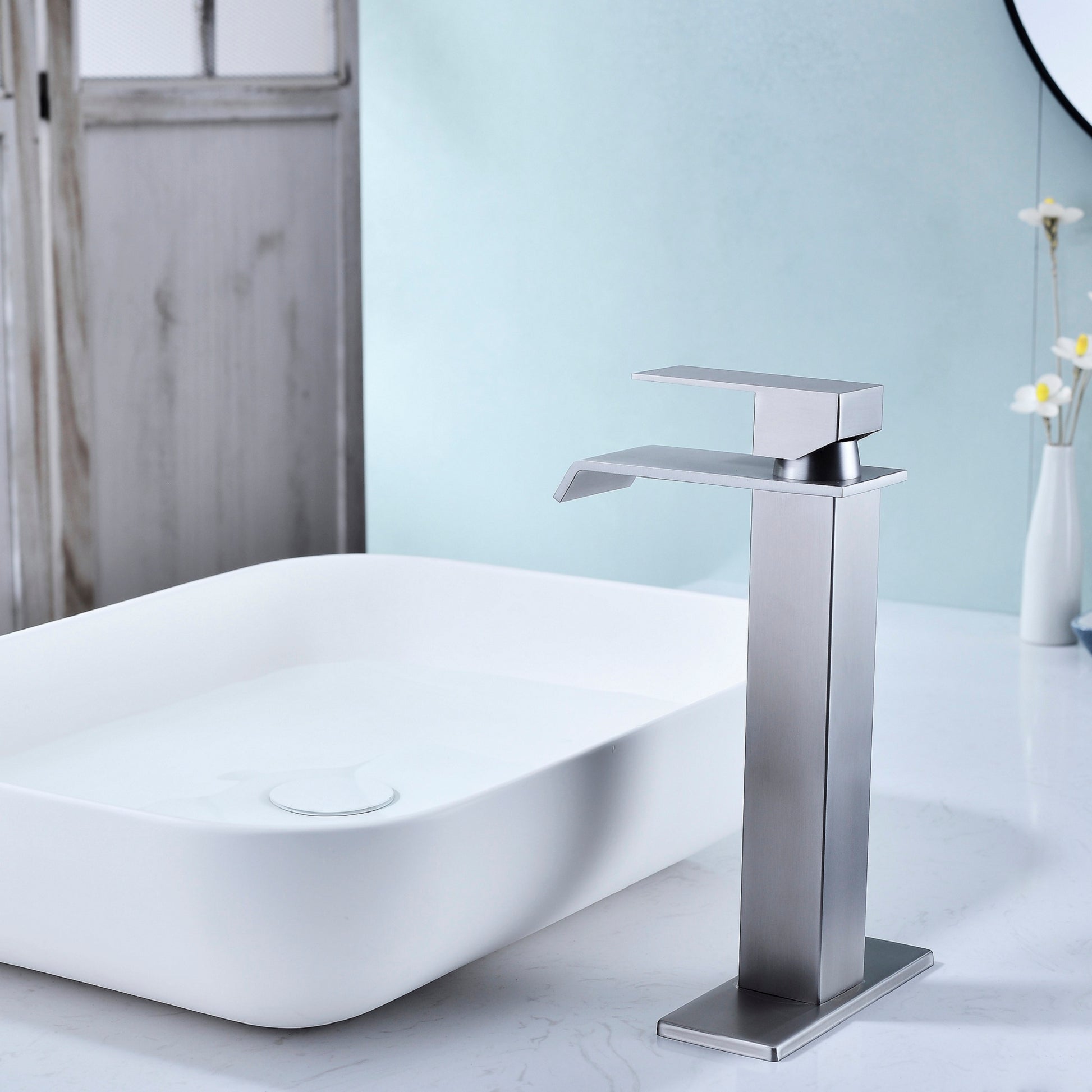 Waterfall Spout Bathroom Faucet,Single Handle Bathroom Vanity Sink Faucet-CASAINC