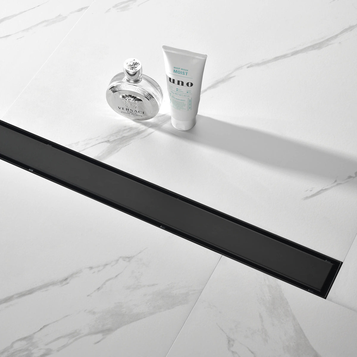 Offset Linear Shower Drain in 304 Stainless Steel with Reversible Flat and Tile Insert Cover