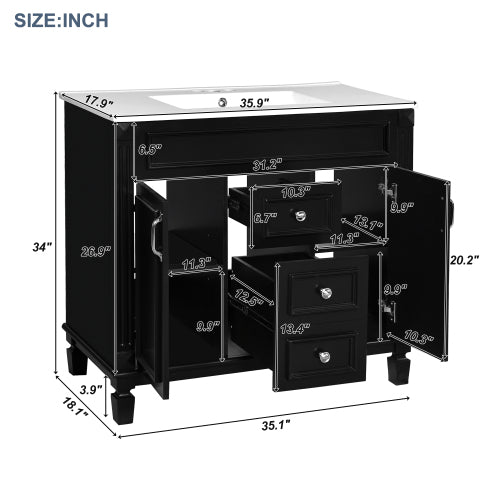 36'' Single Sink Freestanding Bathroom Vanity with 2 Soft Closing Doors and 2 Drawers