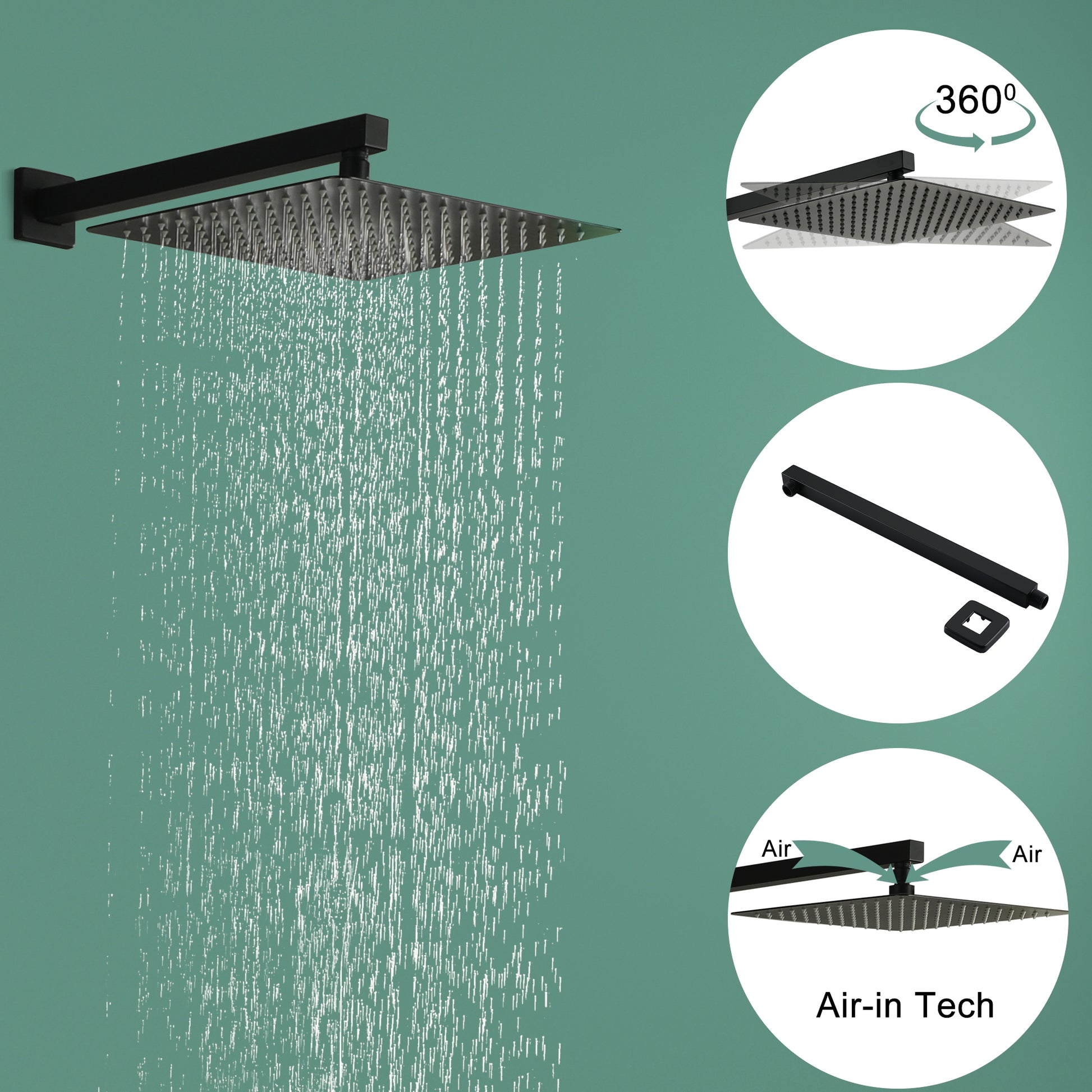 12" Wall-Mount Shower System with Tub Spout in Matte Black