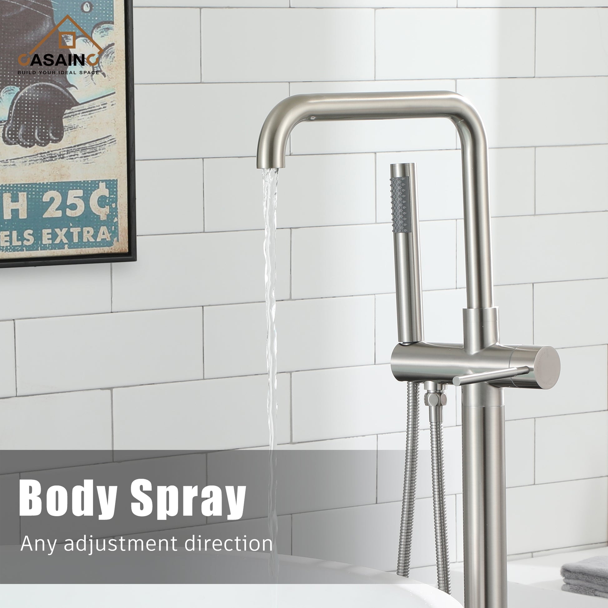 CASAINC Freestanding Bathroom Bathtub Faucet with Hand Shower