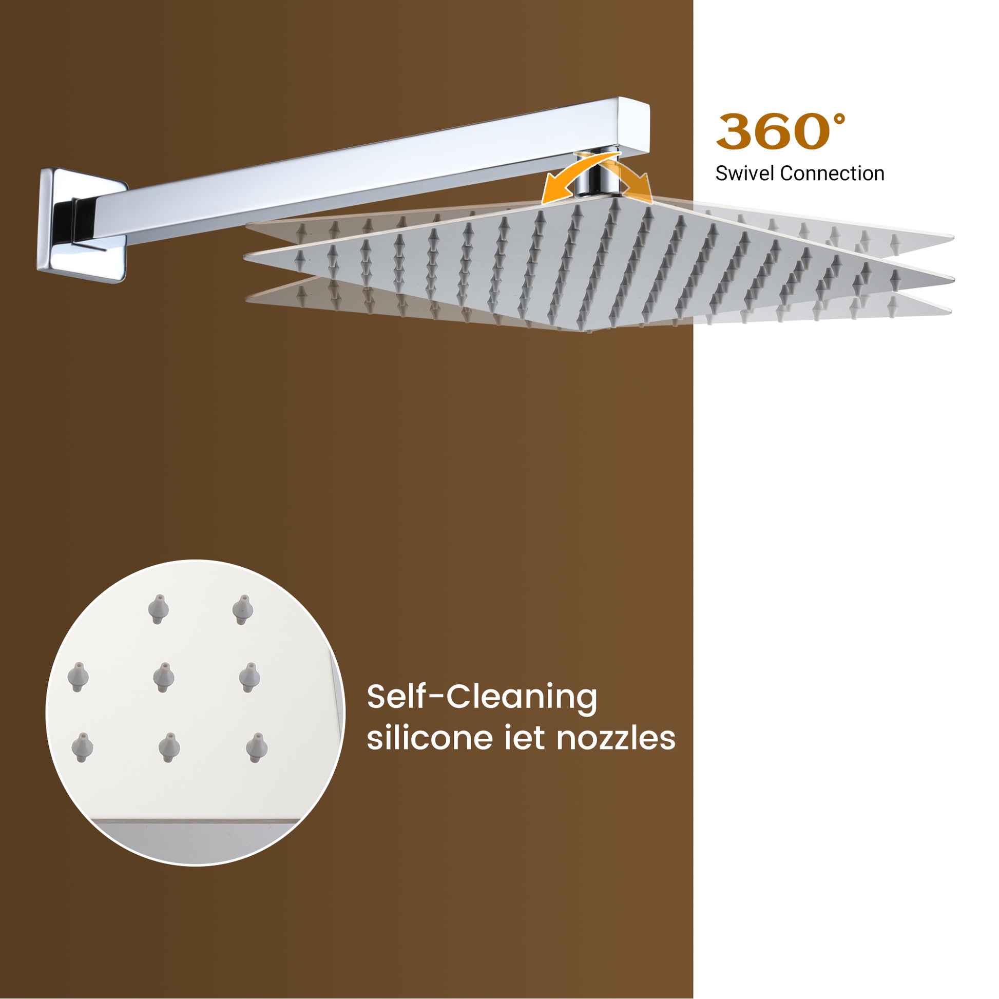 10" Wall Mounted Dual Shower Head Rain Shower System with Tub Spout