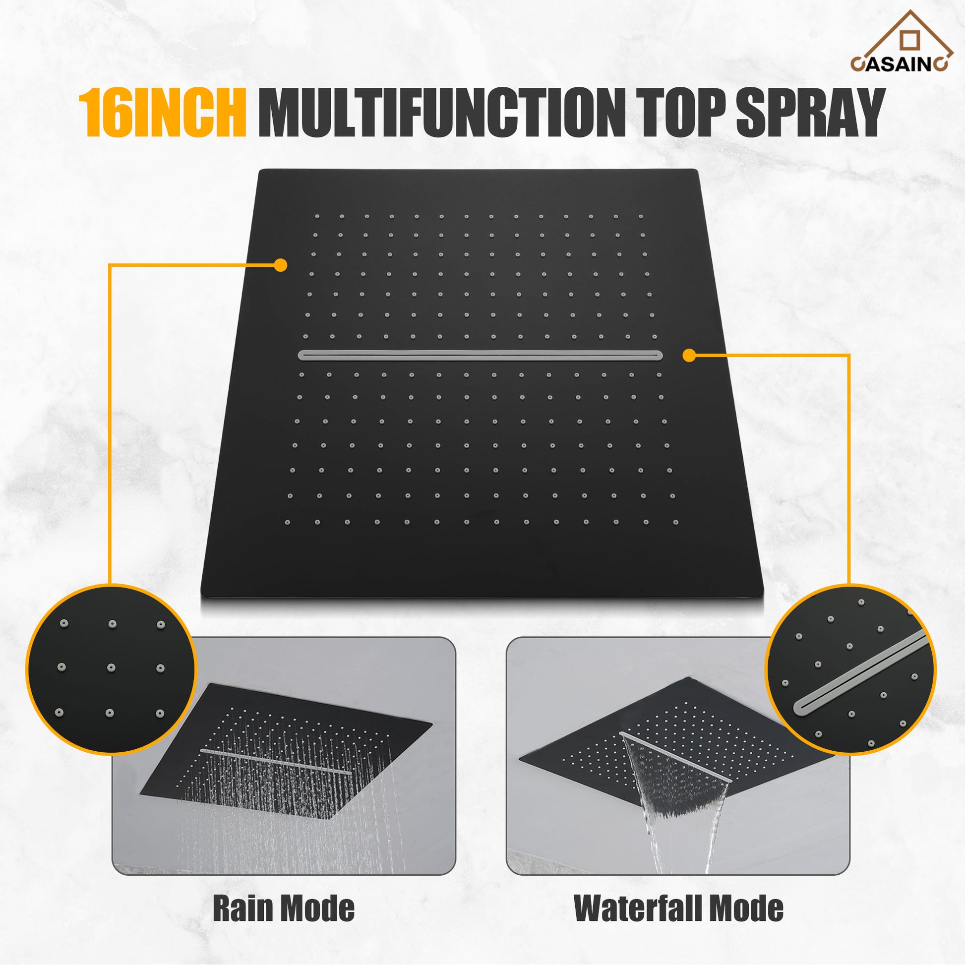 16'' Concealed Multi-Function Shower System 3-Spray Modes Showerhead