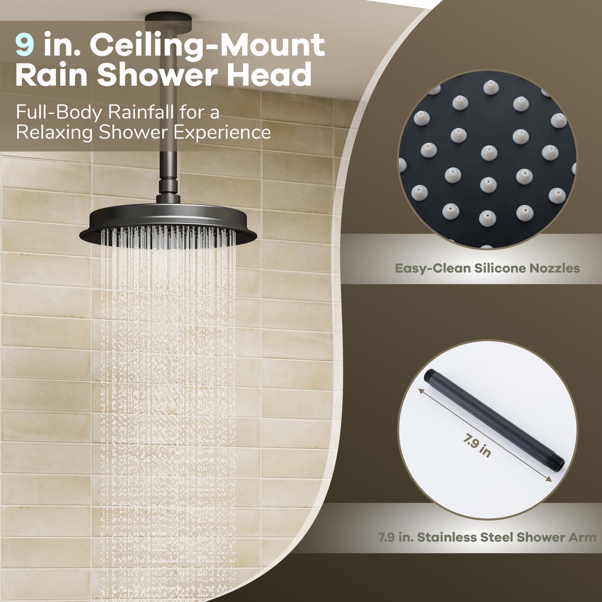 9"+4" Rainfall Thermostatic Concealed 3-Function Shower System with Handheld
