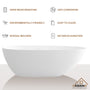 CASAINC 59/63/67/71" Solid Surface Freestanding Bathtub, Egg Shell Shaped Stone Resin Freestanding Tubs, Contemporary Oval Soaking Tub with Overflow and  Drain, Matte White