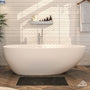 CASAINC 59/63/67/71" Solid Surface Freestanding Bathtub, Egg Shell Shaped Stone Resin Freestanding Tubs, Contemporary Oval Soaking Tub with Overflow and  Drain, Matte White