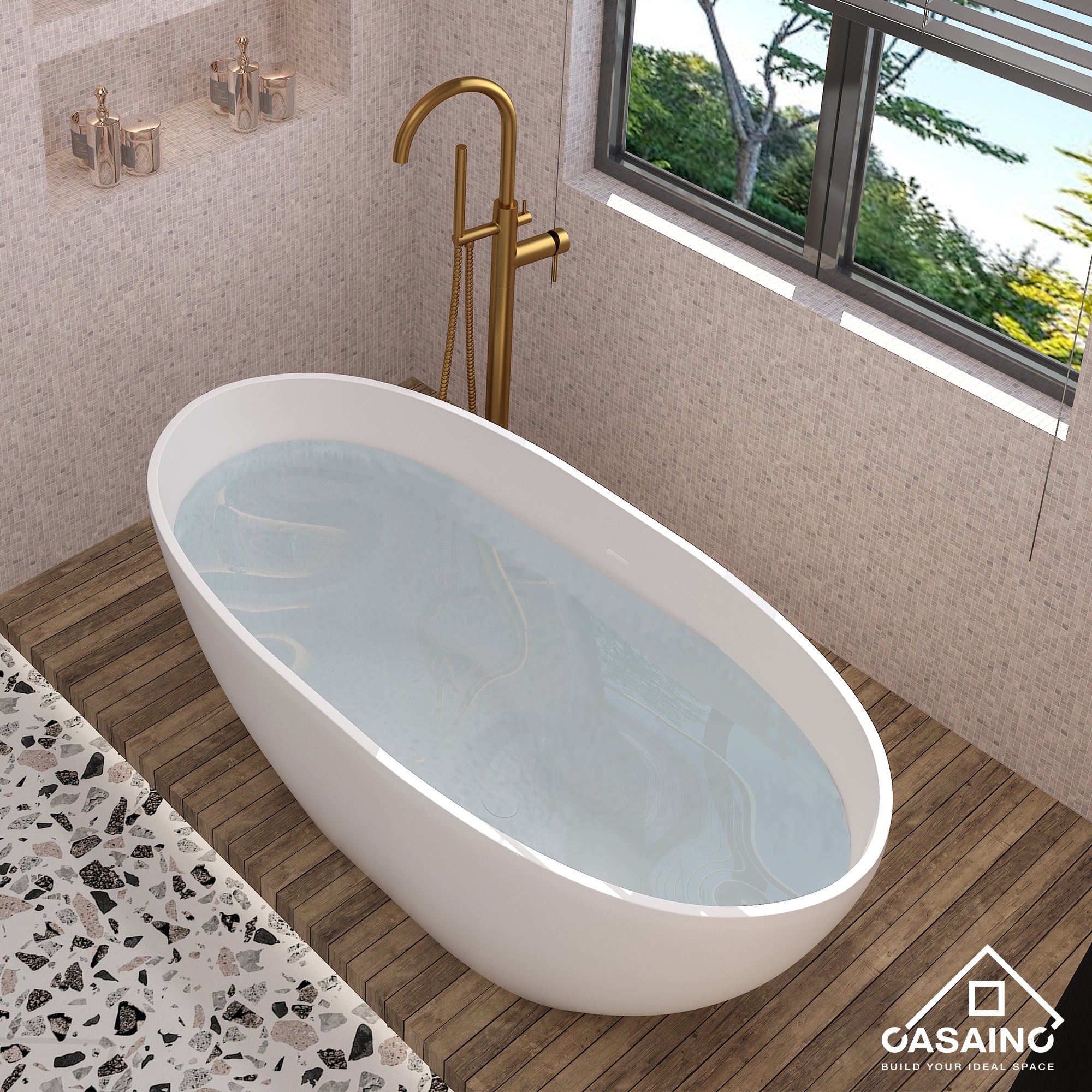55/61/65/71 in. Solid Surface Free-Standing Bathtub with Centre