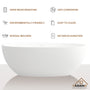 55 inches  Solid Surface Free-Standing Bathtub with Center  Drain in Matte White