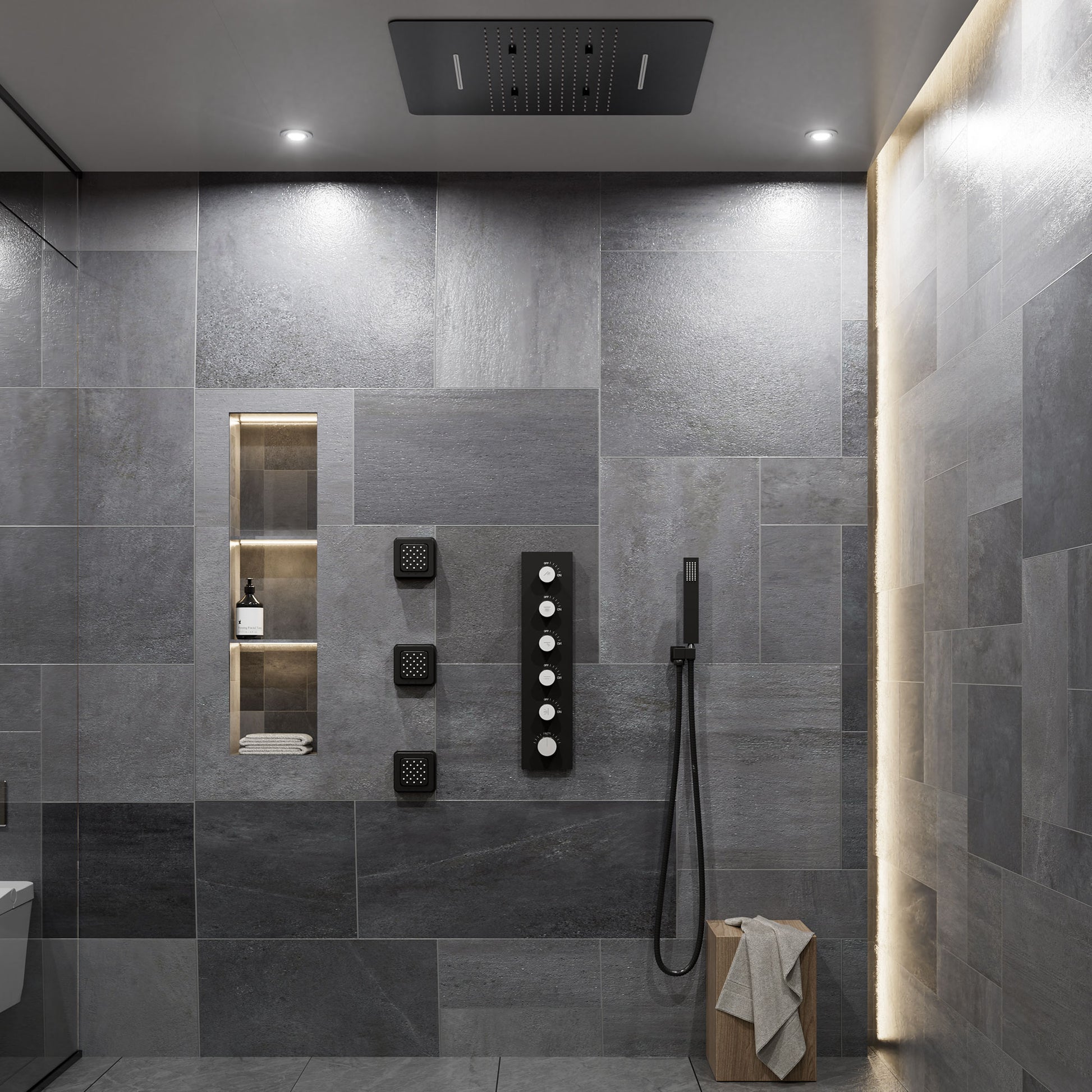 20*24'' Rectangle Shower System With 4 Sprays Modes & 3 Body Jets