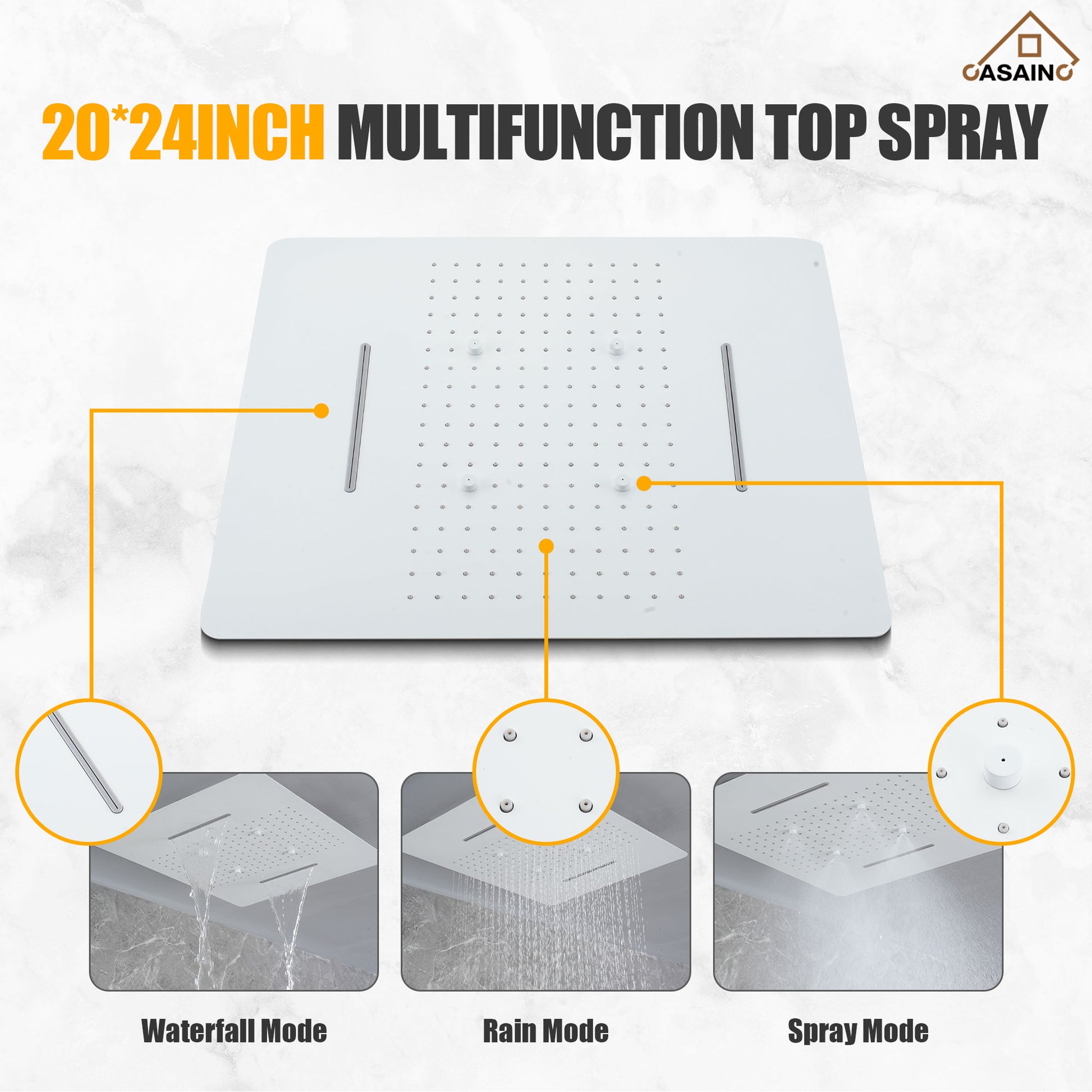 20*24'' Rectangle Shower System With 4 Sprays Modes & 3 Body Jets