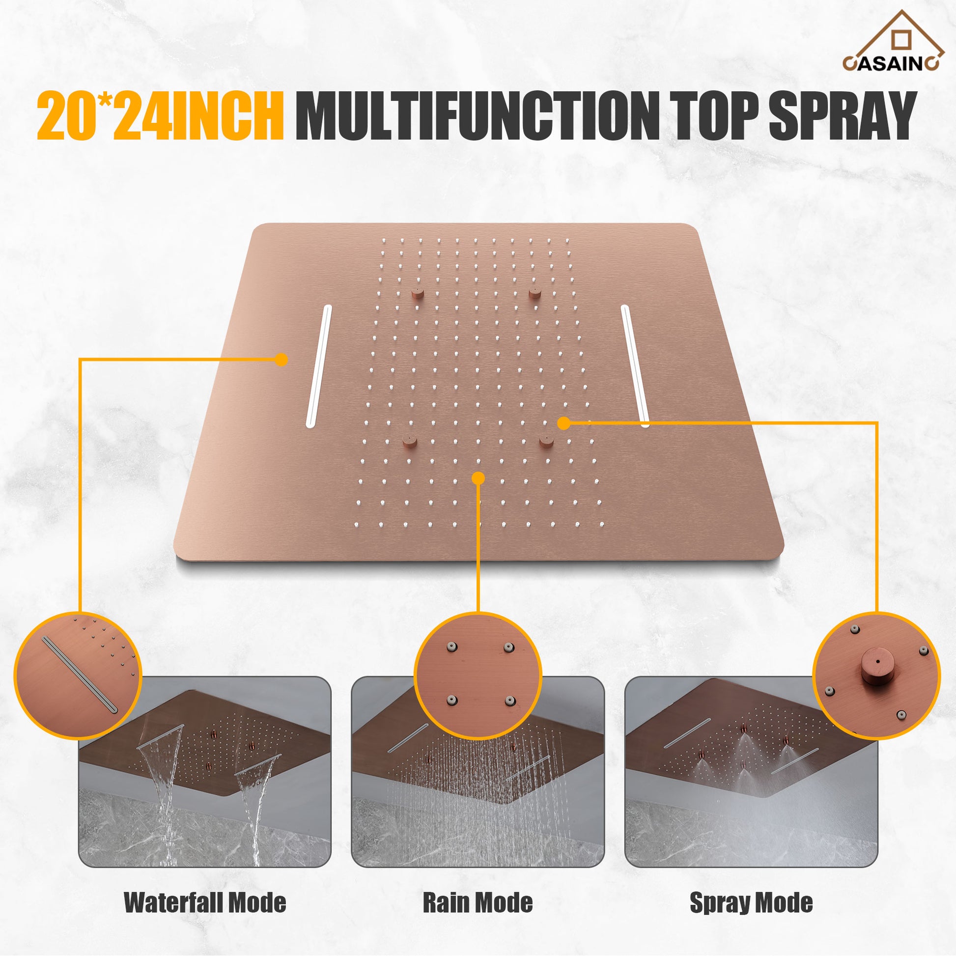 20*24'' Rectangle Shower System With 4 Sprays Modes & 3 Body Jets