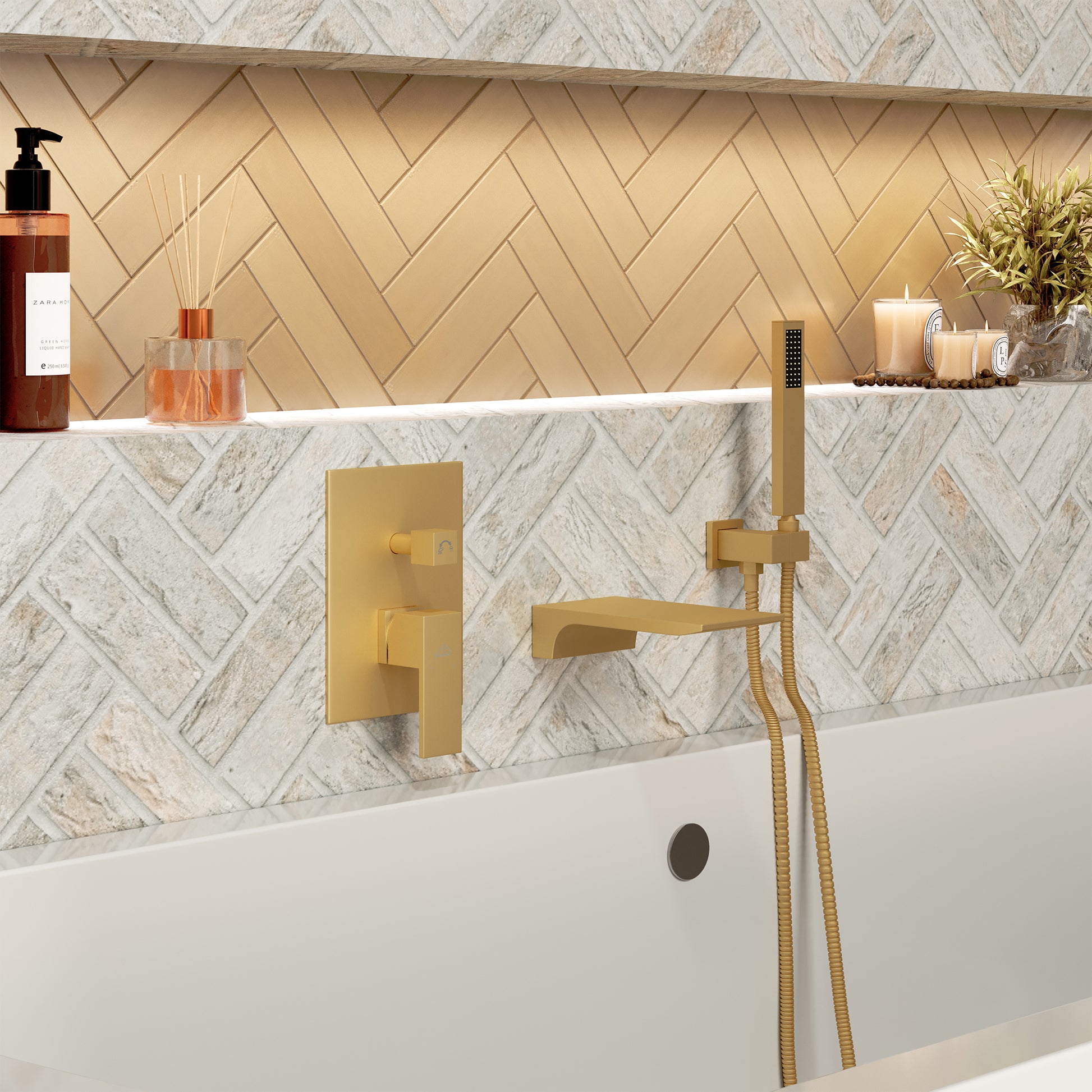 Wall Mounted Bathtub Faucet Set With Handheld Shower Head