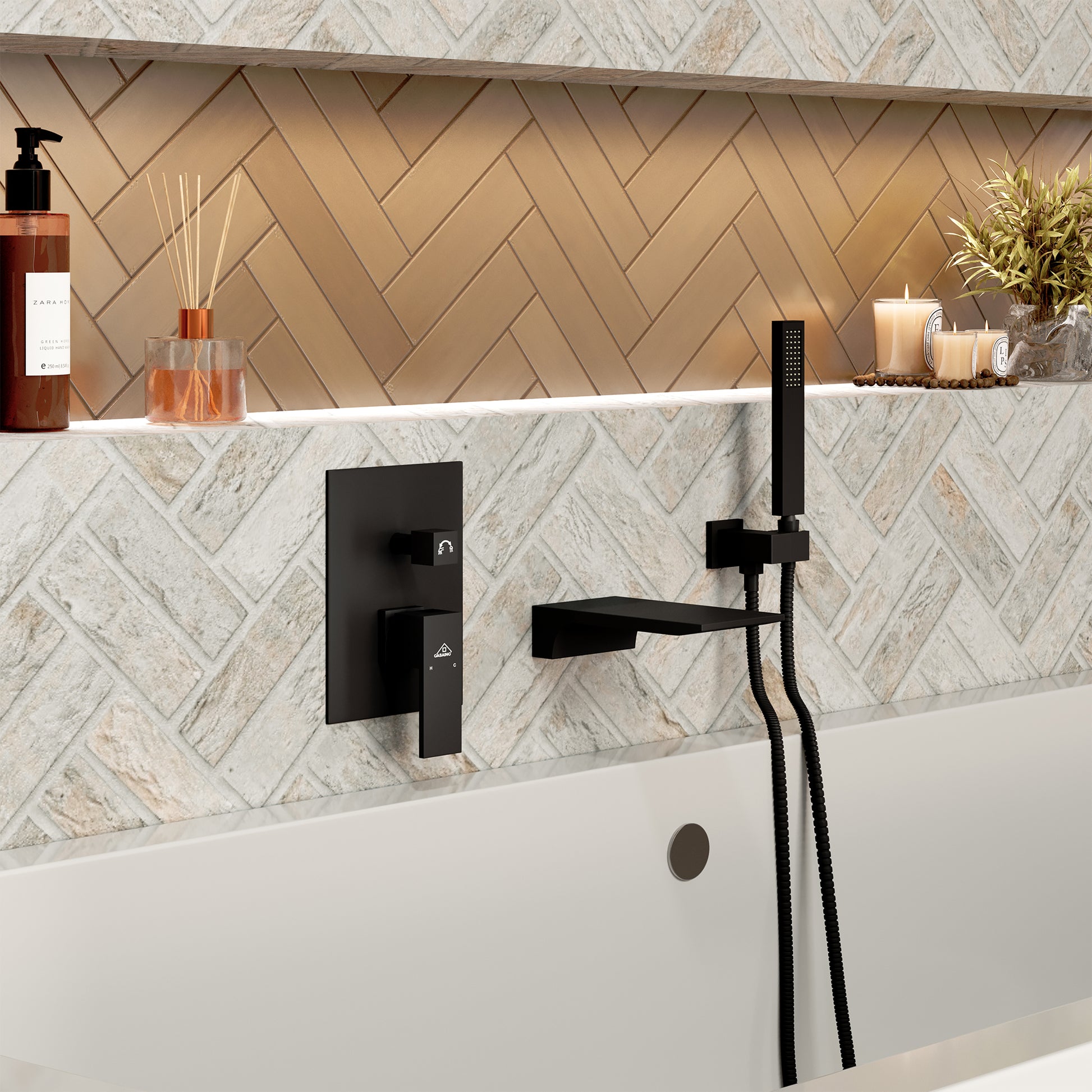 Wall Mounted Bathtub Faucet Set With Handheld Shower Head