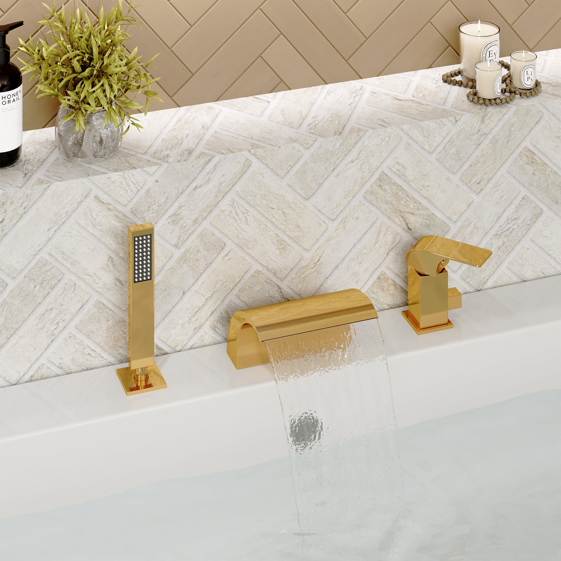 Waterfall Tub Faucet with Handheld Shower Head for Bathtub