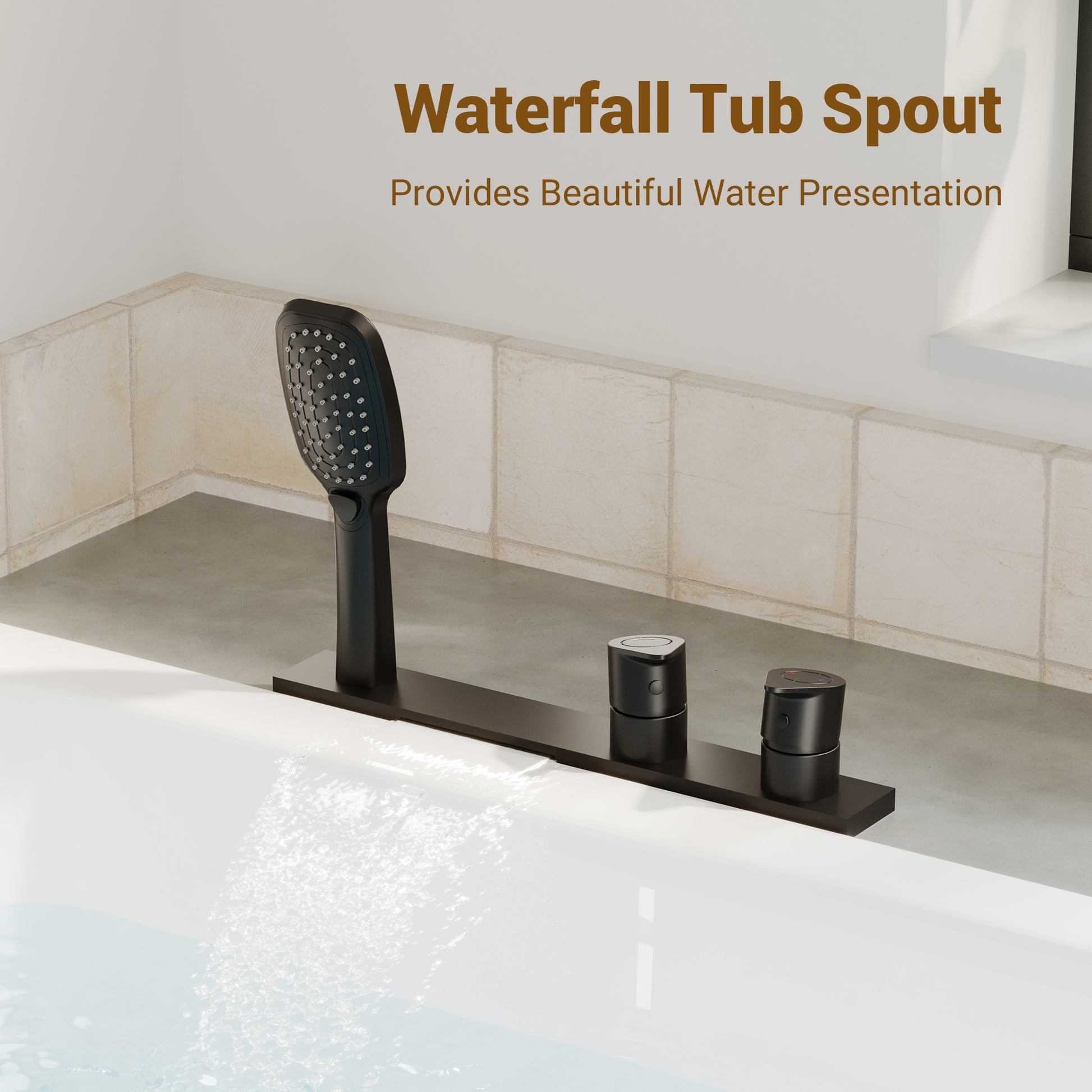 2-Handle Deck-Mounted Bathtub Faucet with 2 Spray Modes Hand Shower