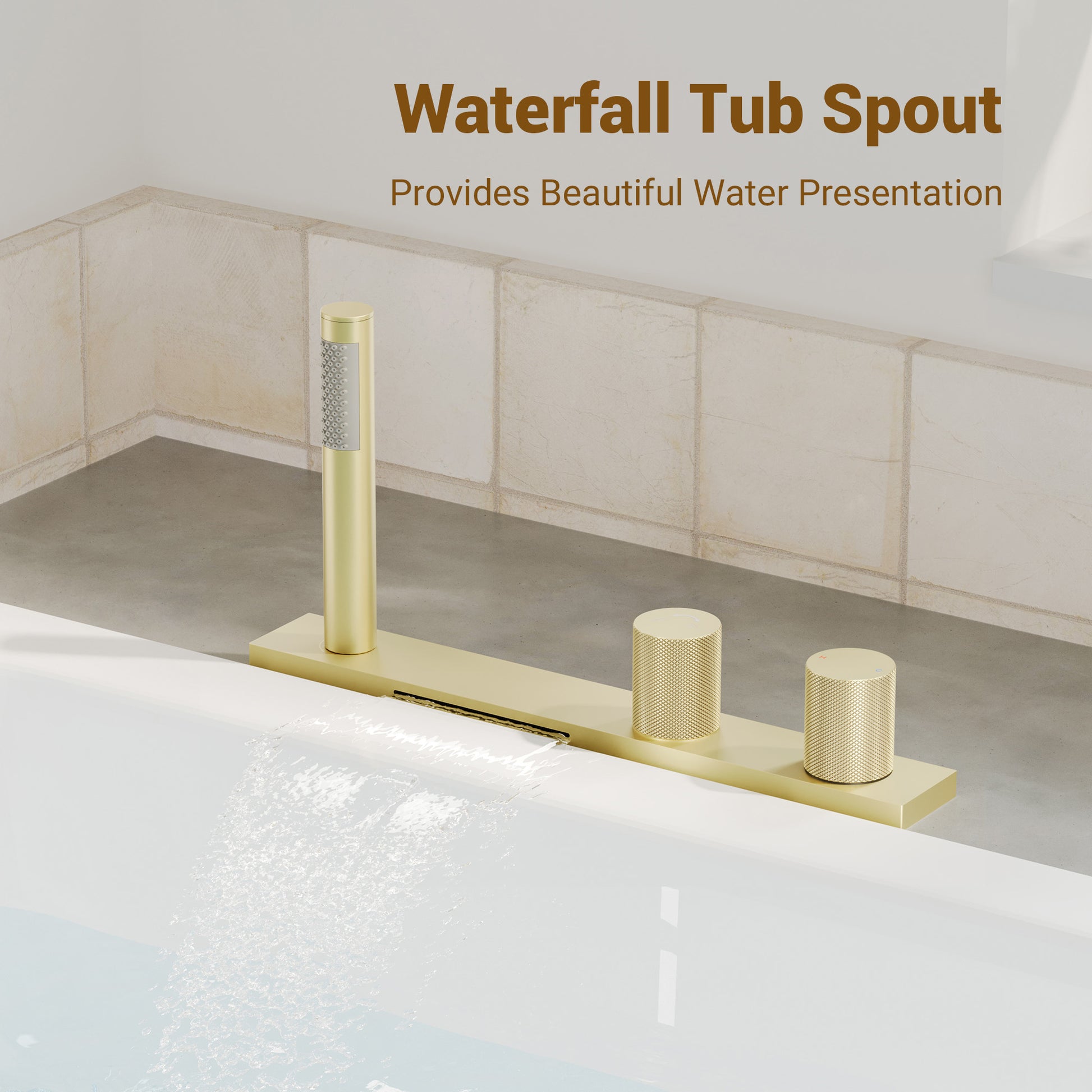 2-Handle Waterfall Roman Tub Faucet with Handheld Shower