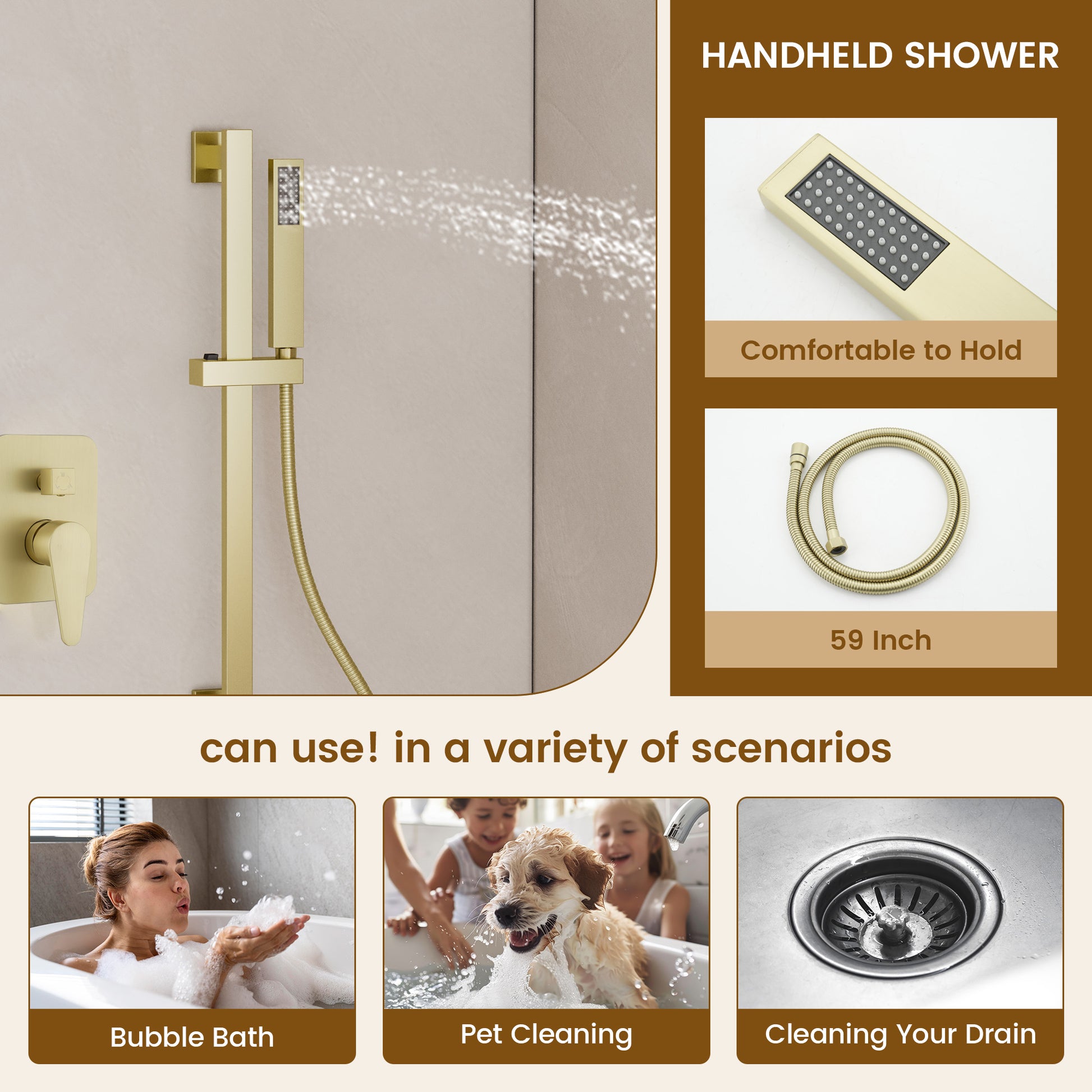 20*14 inch 3-Function Body Jet Shower System with LED Lights & Slide Bar