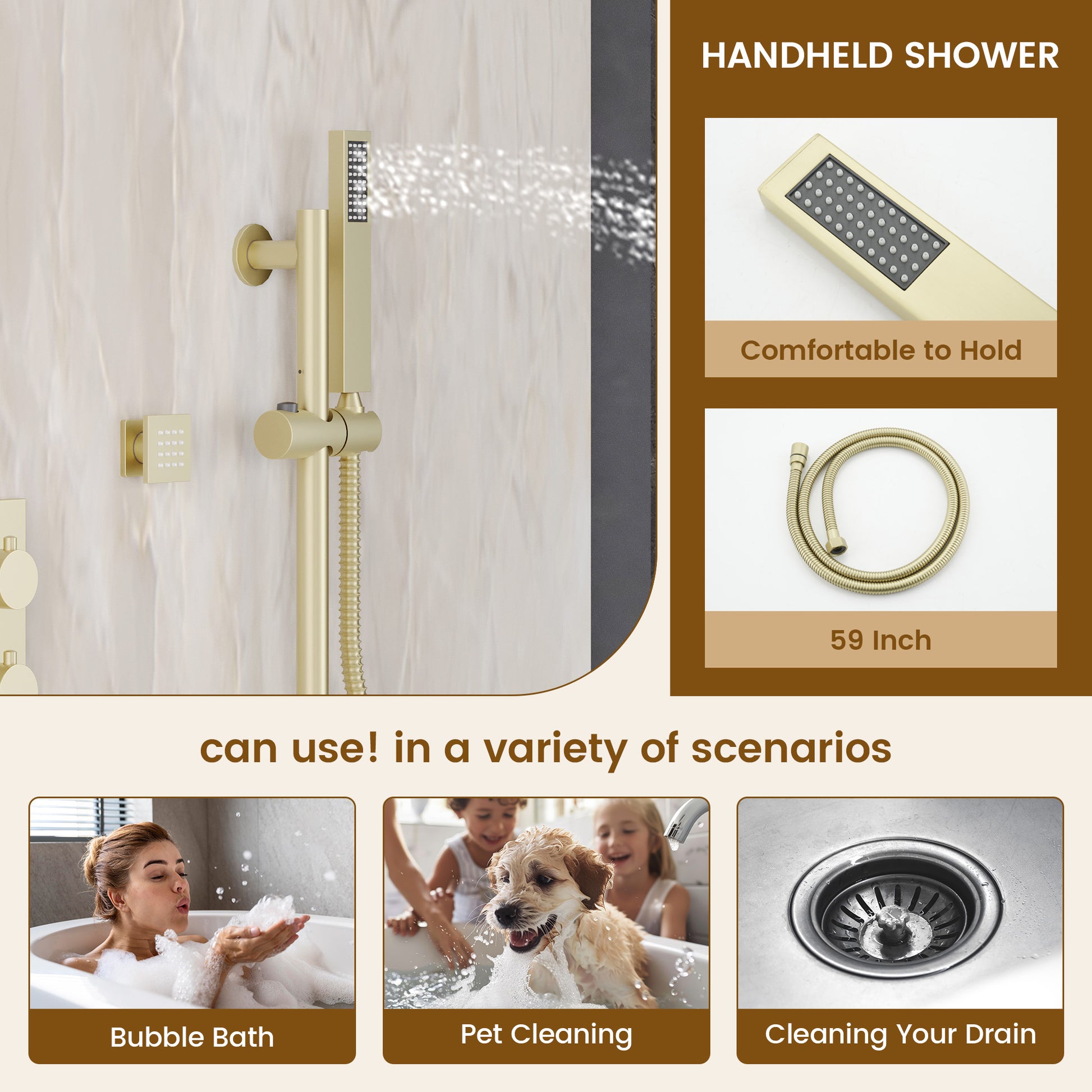 12-inch 3-Function Thermostatic Rain Shower System with Body Jets & Slide Bar