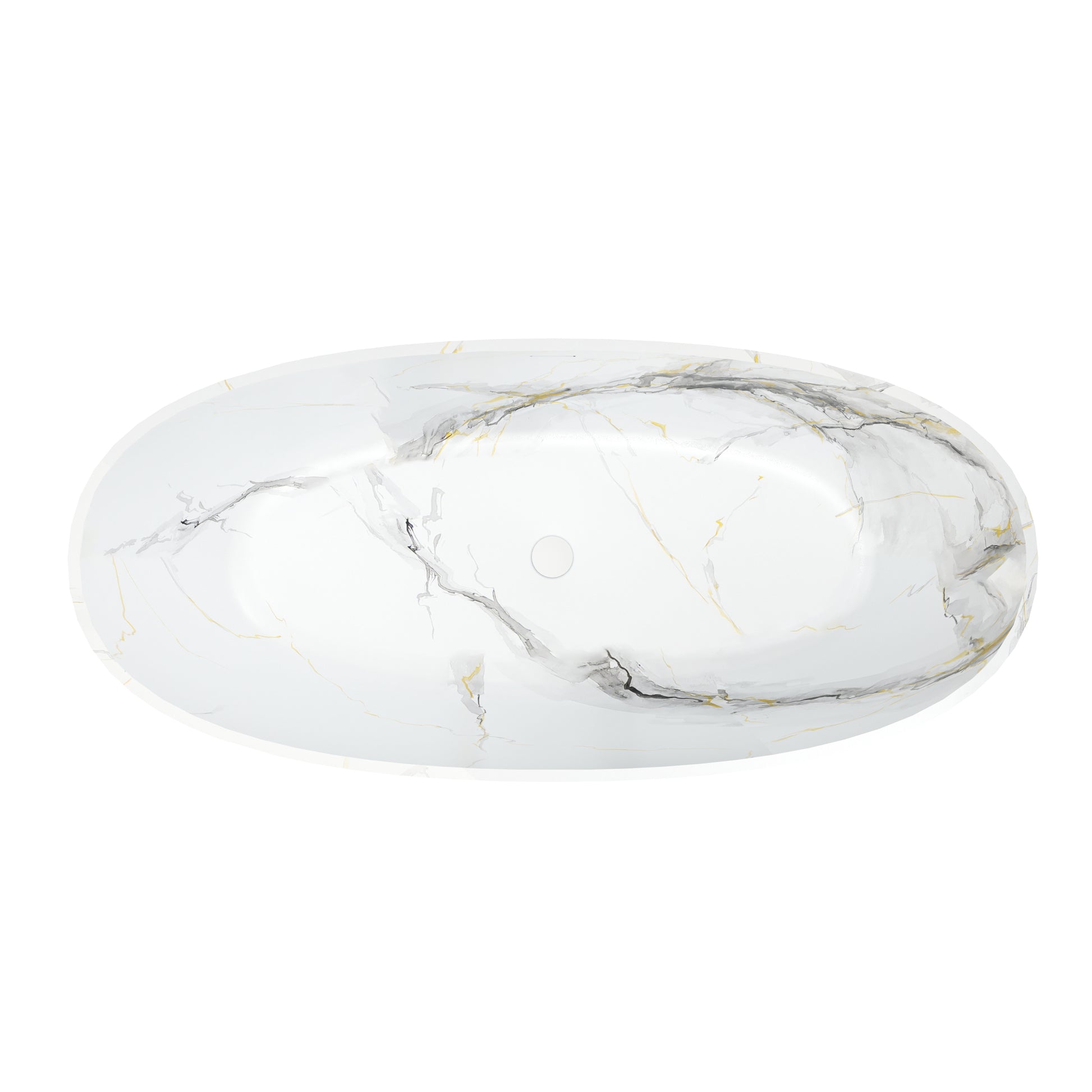 65" Freestanding Solid Surface Oval Bathtub in Marble Look Finish