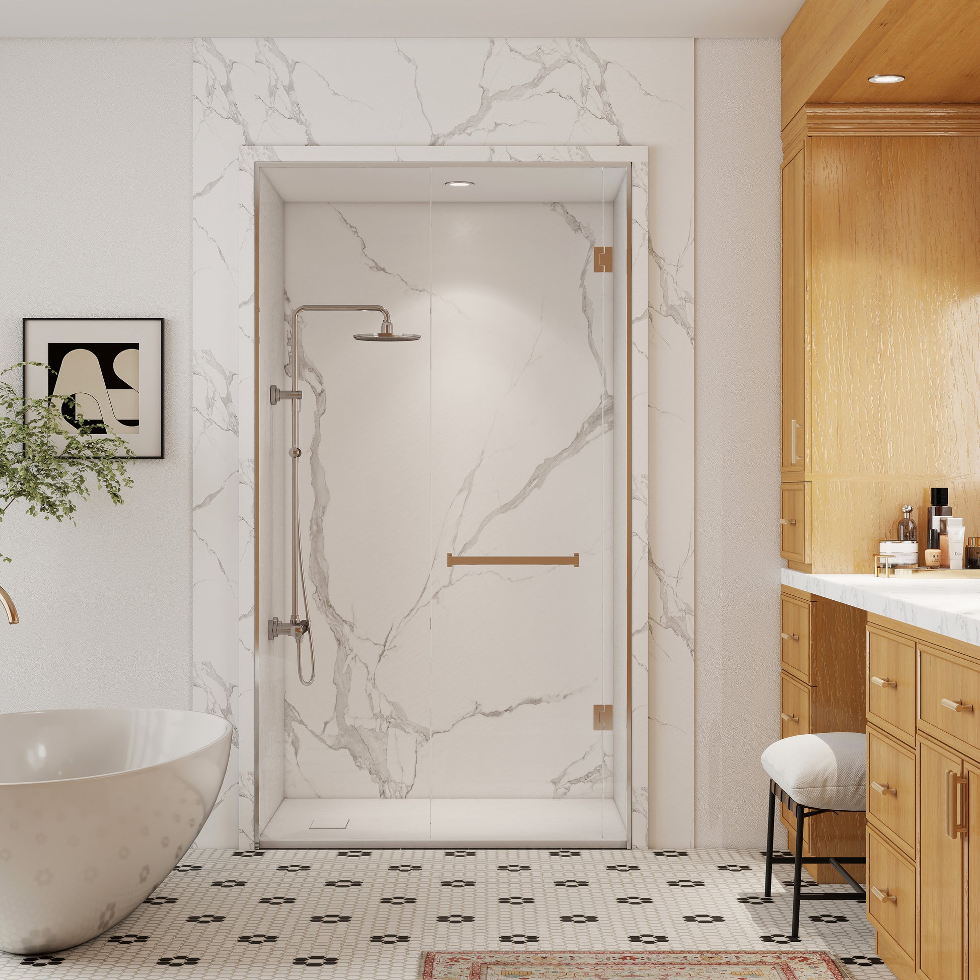 European-Style SMC Shower Base with Sleek Marble Texture in Black & White