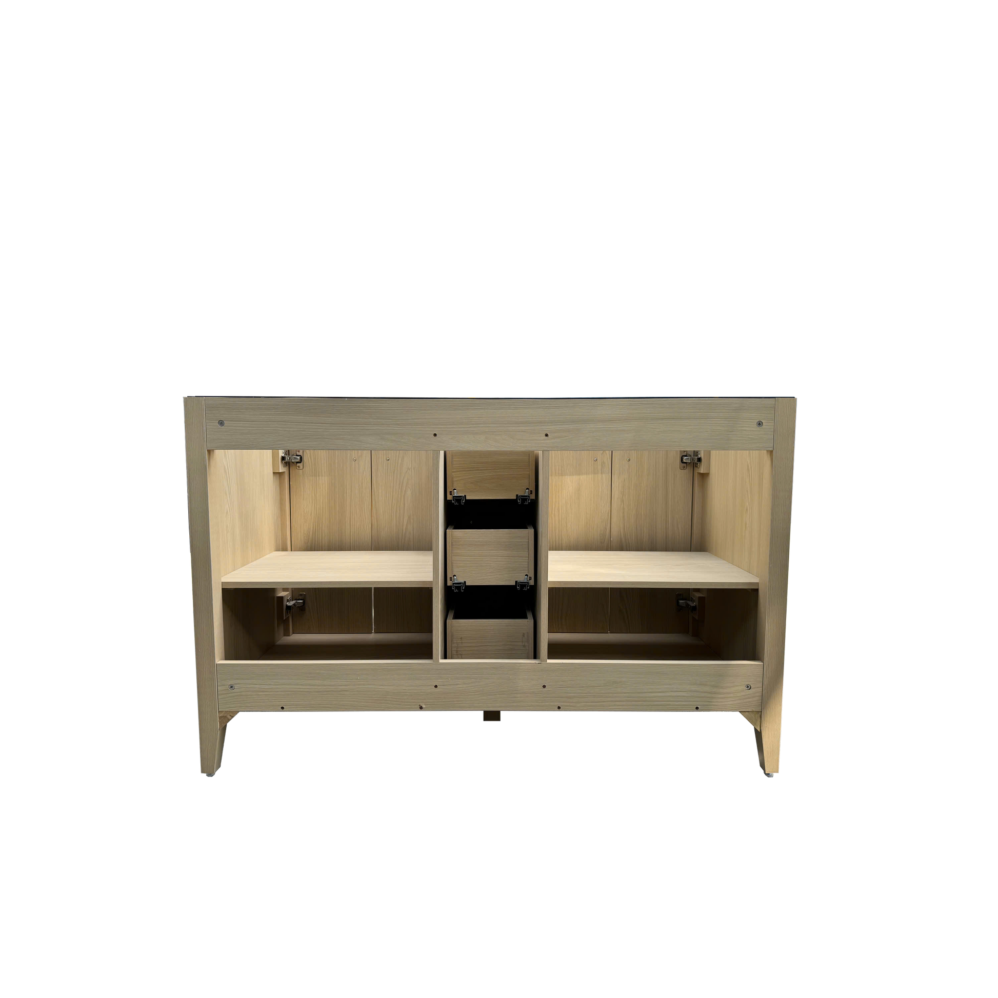 54" Light Oak Freestanding Bathroom Vanity with Double Sink & Marble Top
