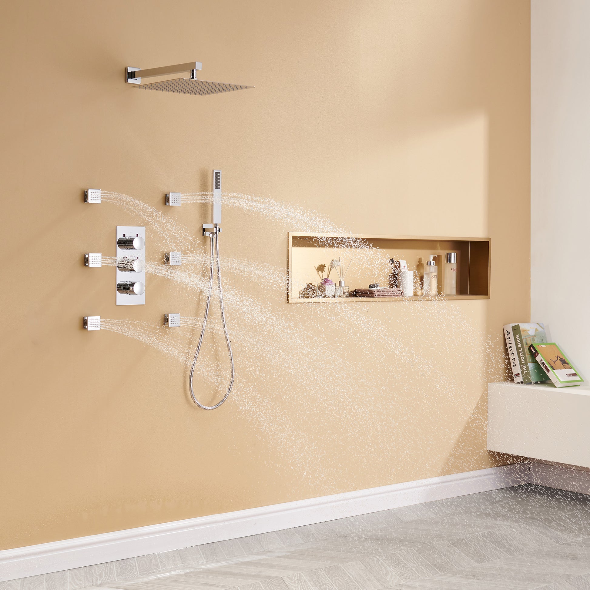 12" Thermostatic Rainfall Shower System with Handheld & Body Jets