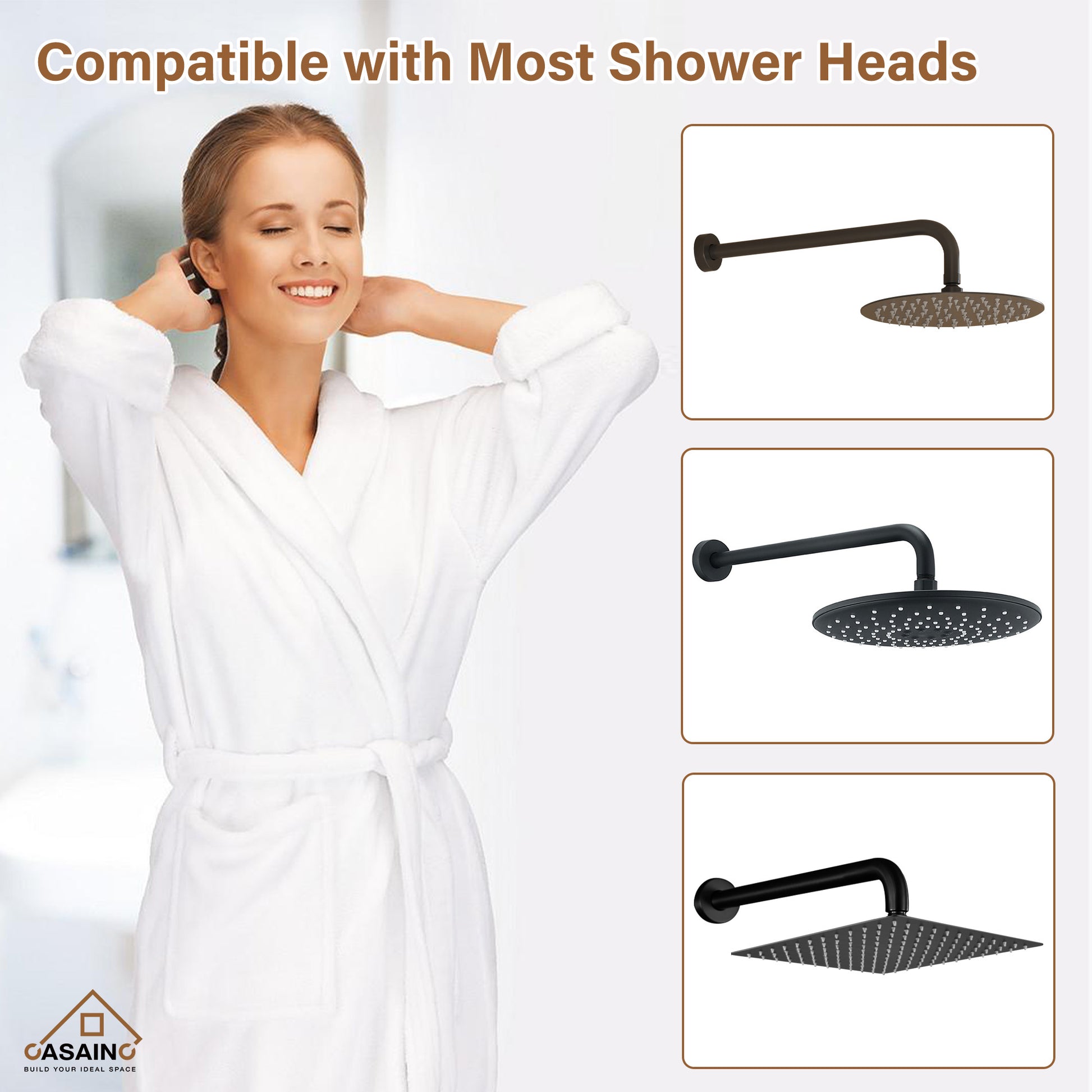 15.75" Round Wall-Mounted Shower Head Extension Arm with Flange