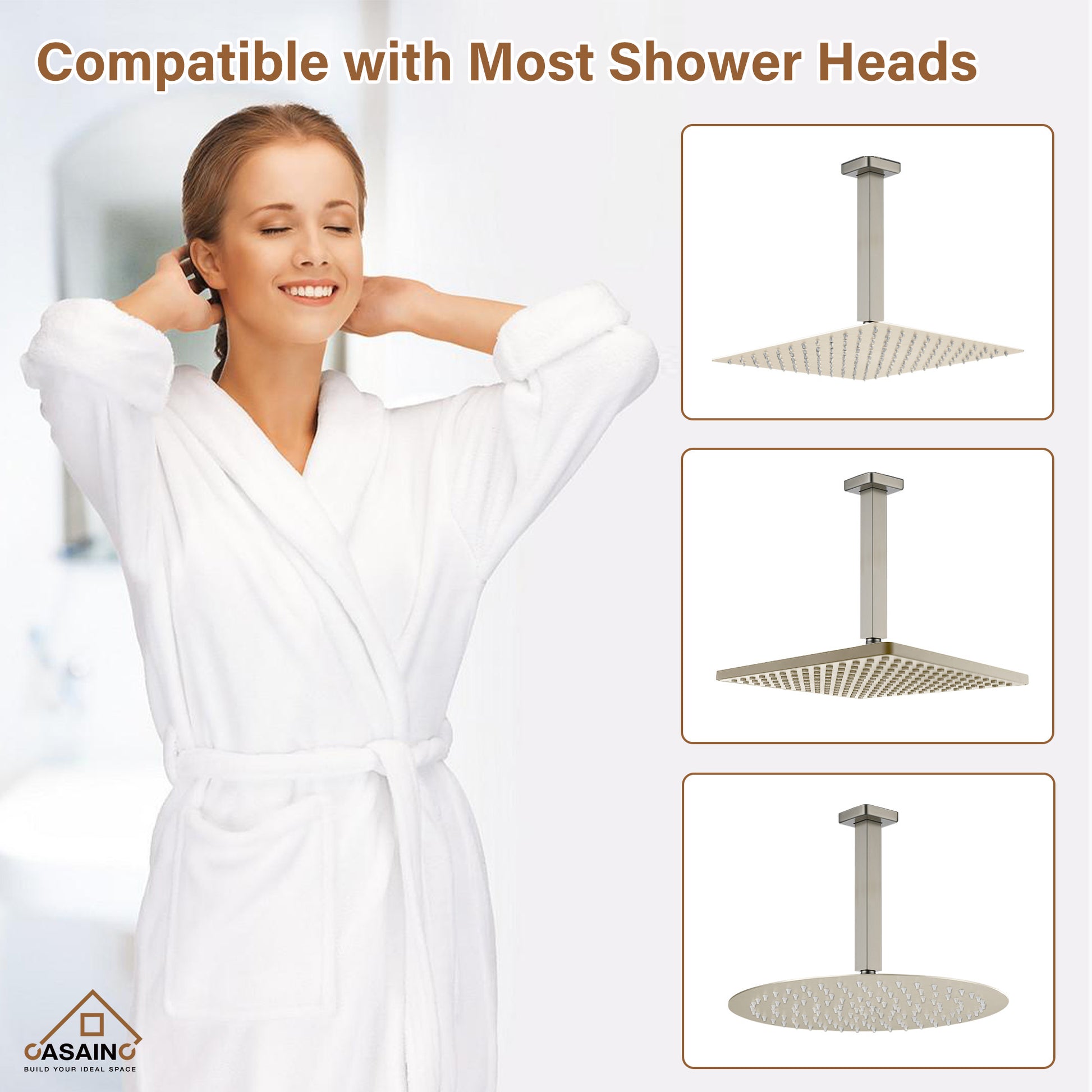7.87"/11.81" Square Ceiling-Mounted Shower Arm with Flange Cover