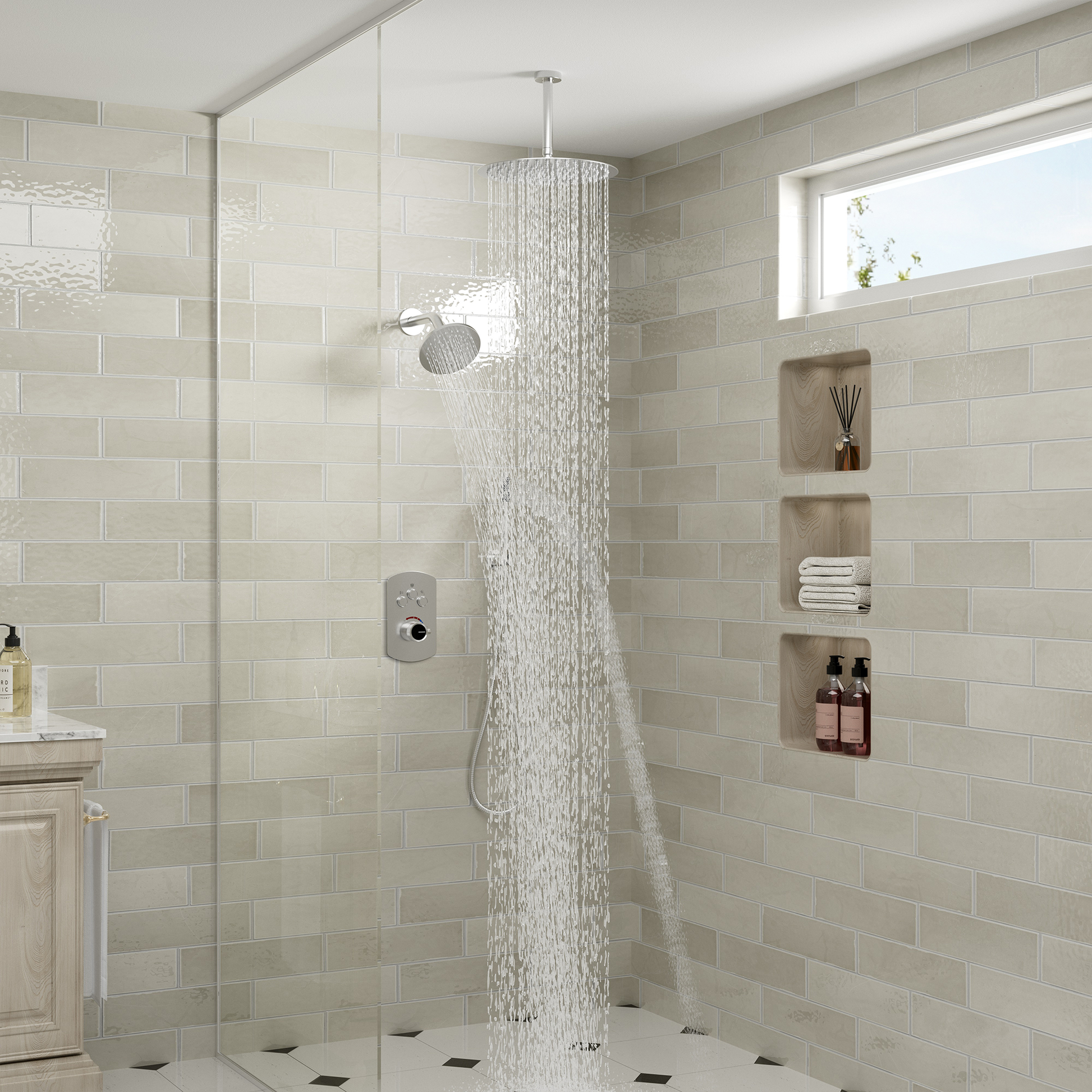 3-Function Shower System with Dual Showerheads and Balancing Valve