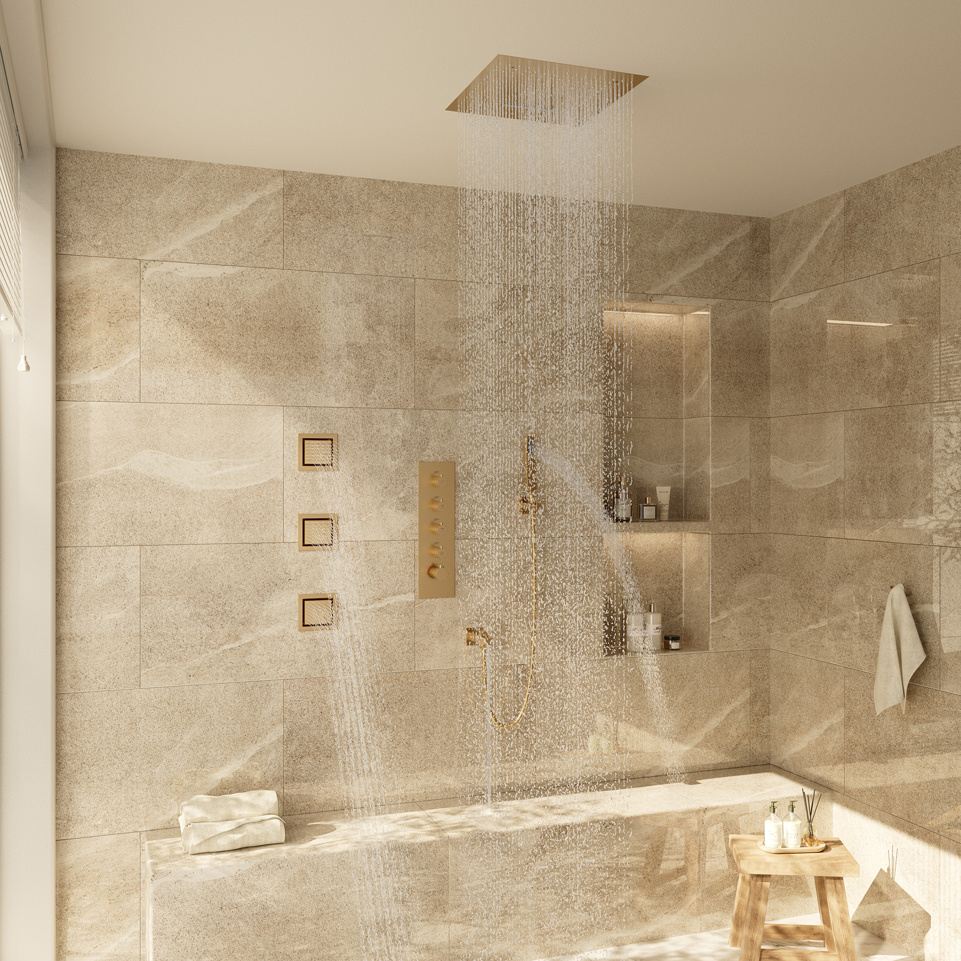 16" Ceiling-Mount 4-Way Shower System with LED Display and Music Player