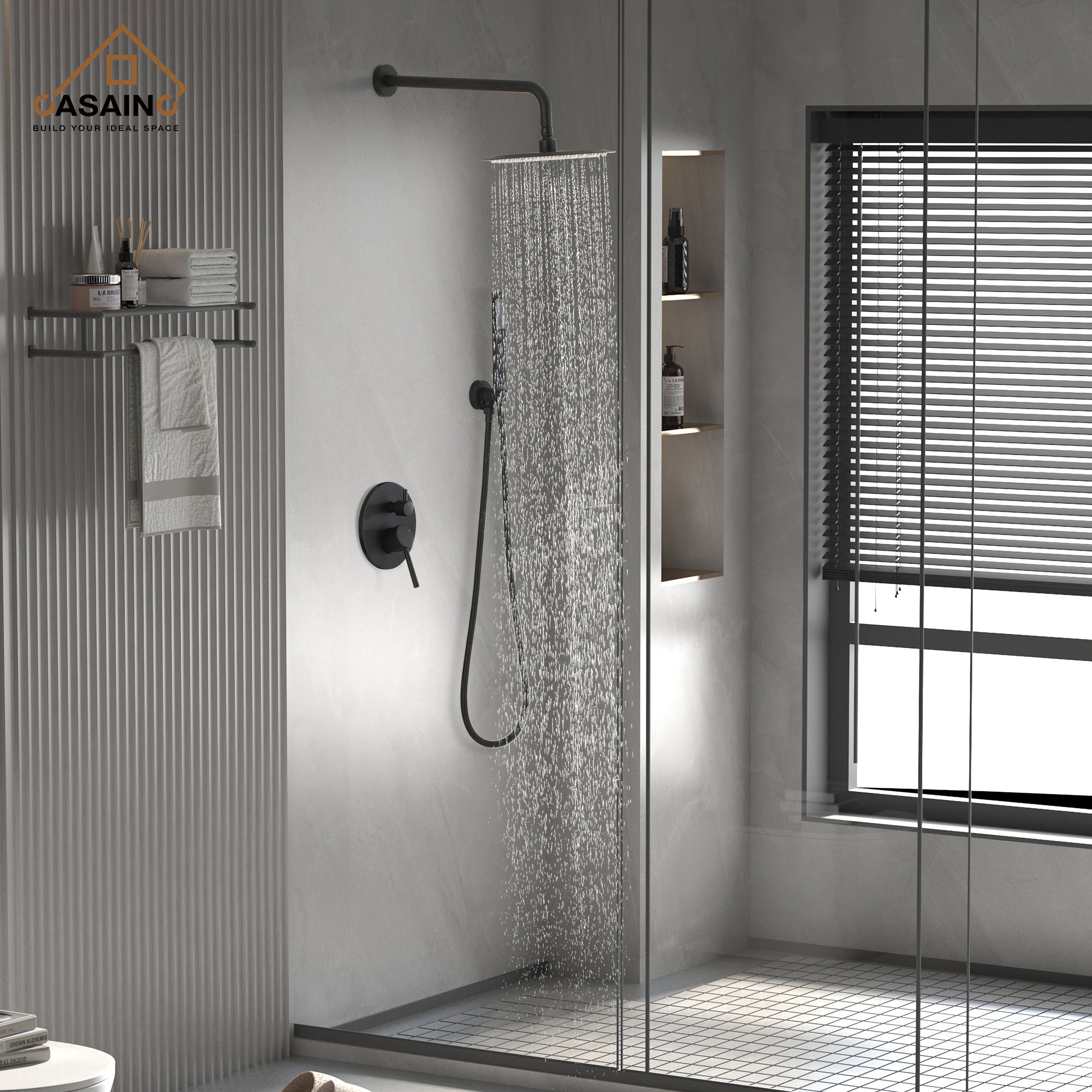 10" Matte Black Rain Shower System with Hand Shower