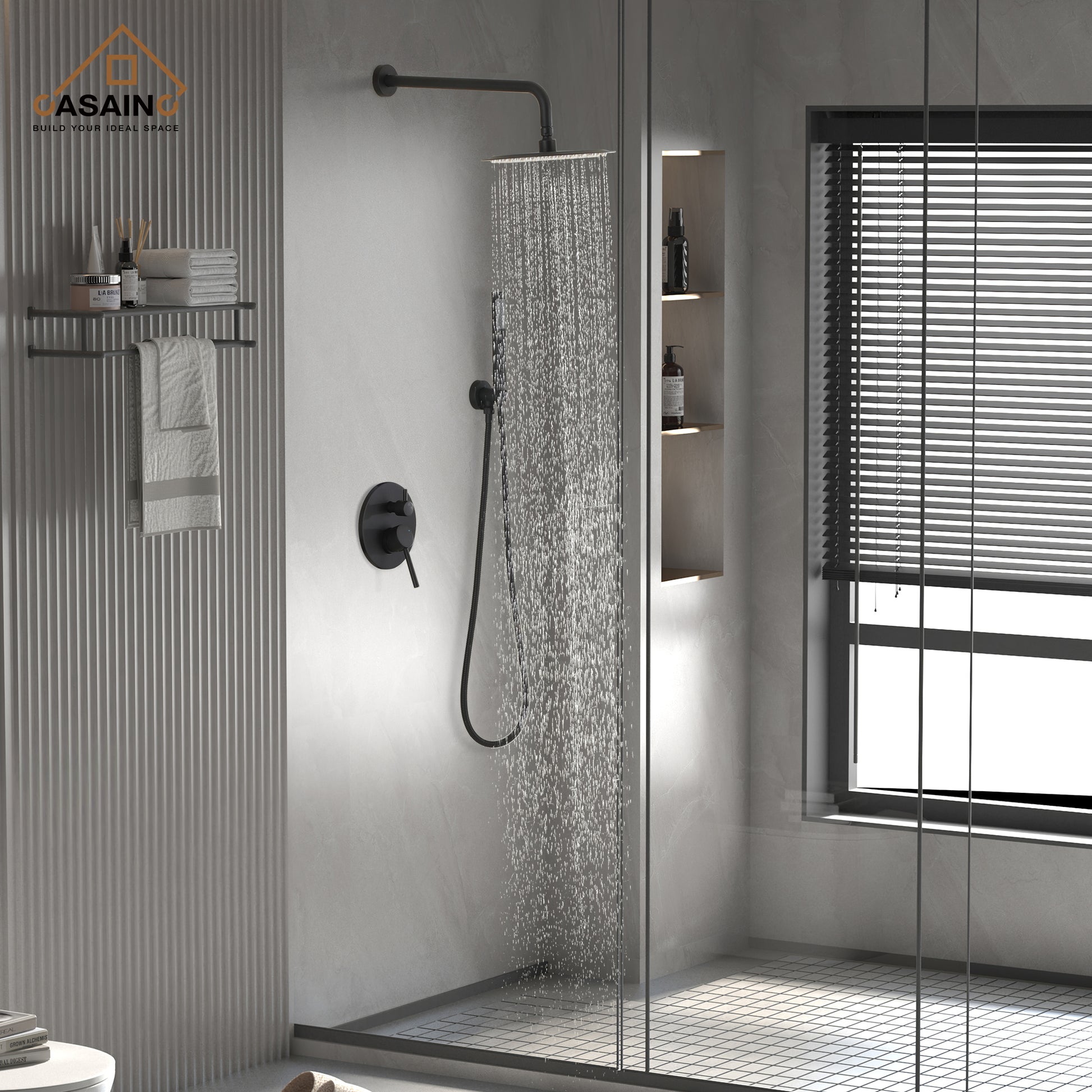 10" Matte Black Rain Shower System with Hand Shower