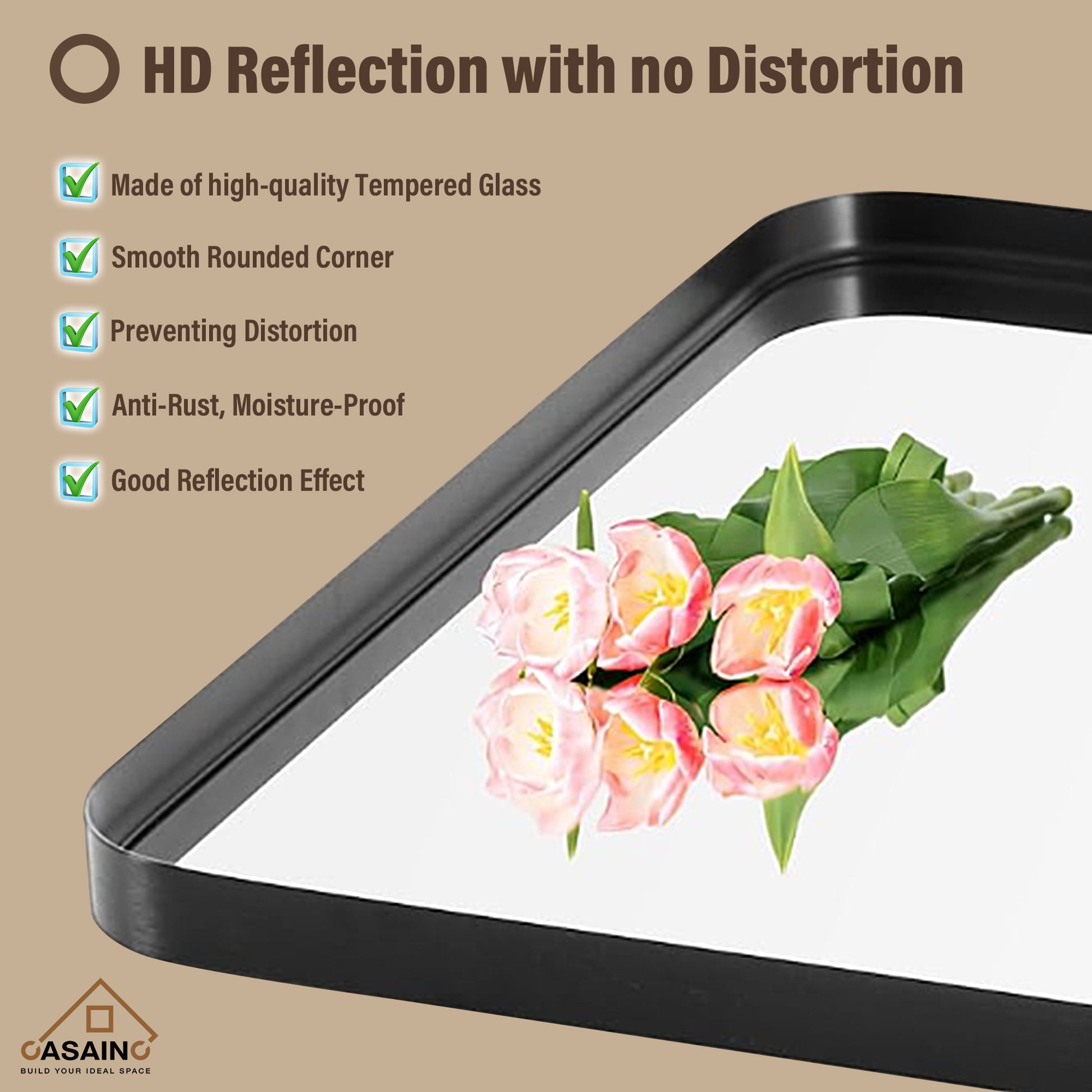 Wall-Mounted Vanity Mirror with Matte Black Metal Frame