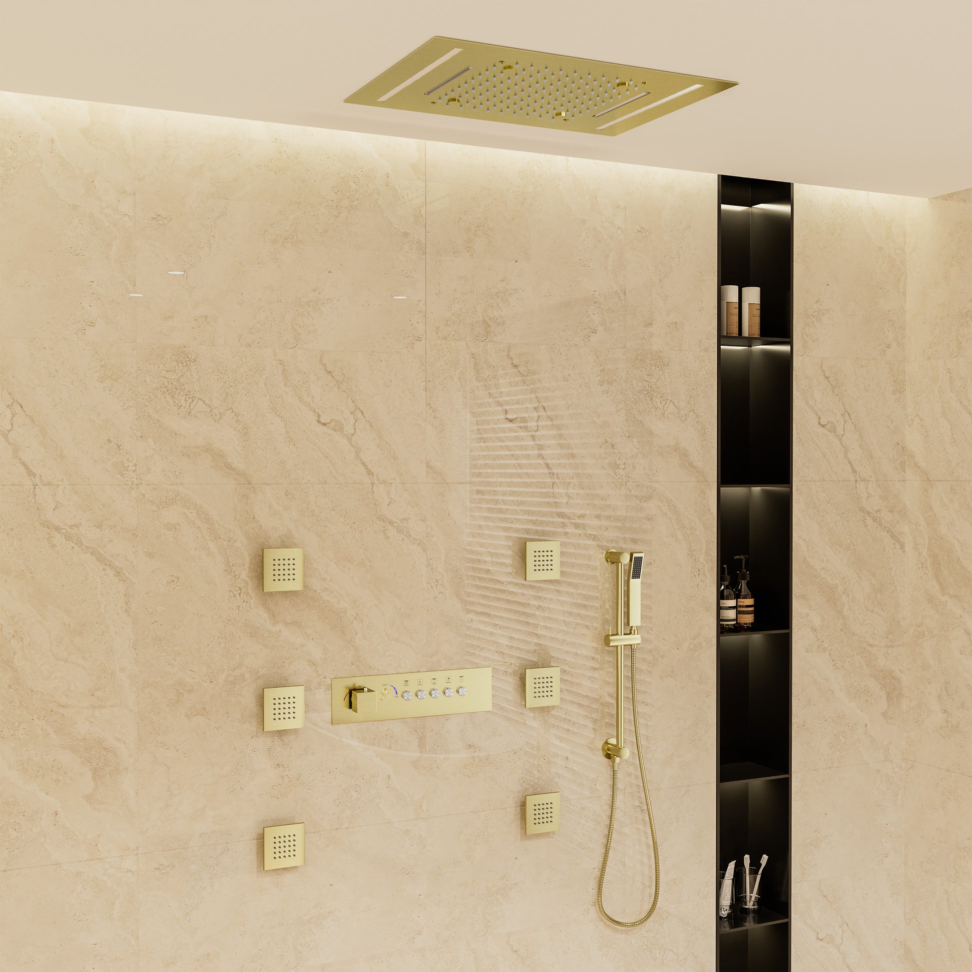 20*14 inch 5-Function Luxury Shower System with LED Lights and Slide Bar
