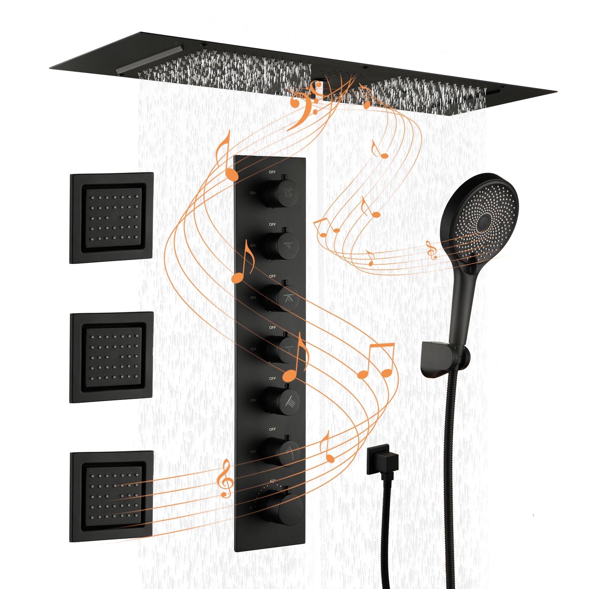 35" x 12" 6-Function Luxury Shower System with Body Jets & Bluetooth Music Playback