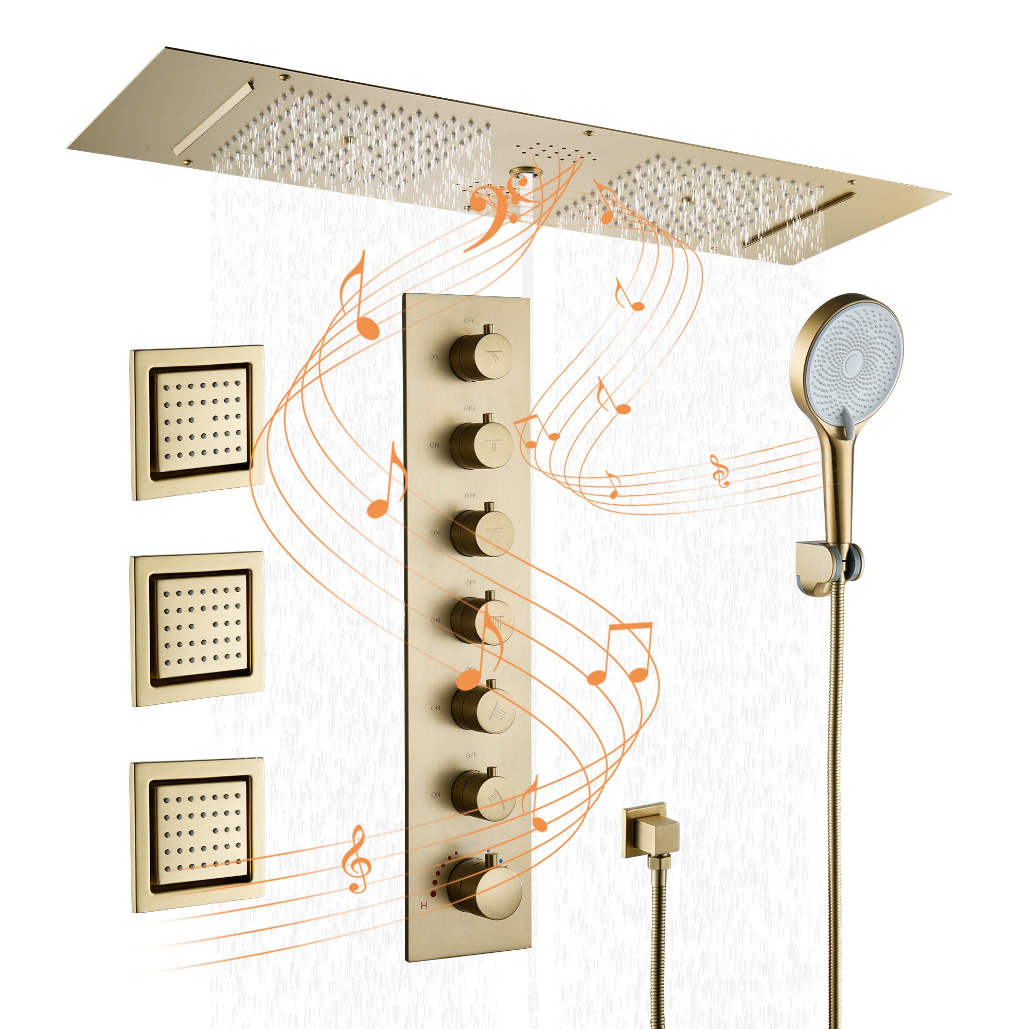 35" x 12" 6-Function Luxury Shower System with Body Jets & Bluetooth Music Playback