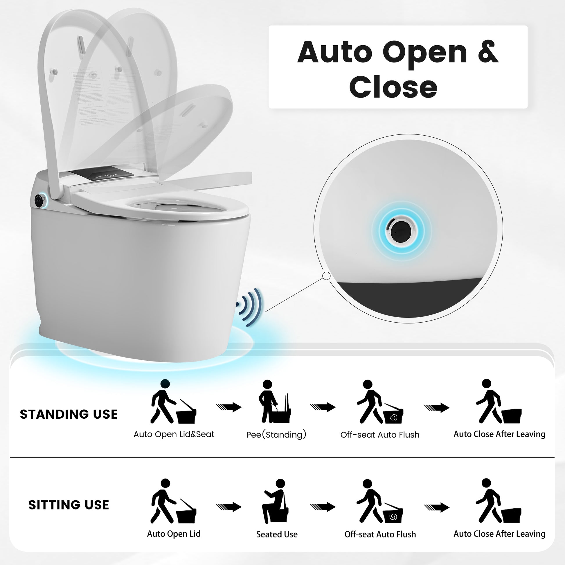 LED Display Screen Smart Toilet with Heated Seat & UV Sterilization