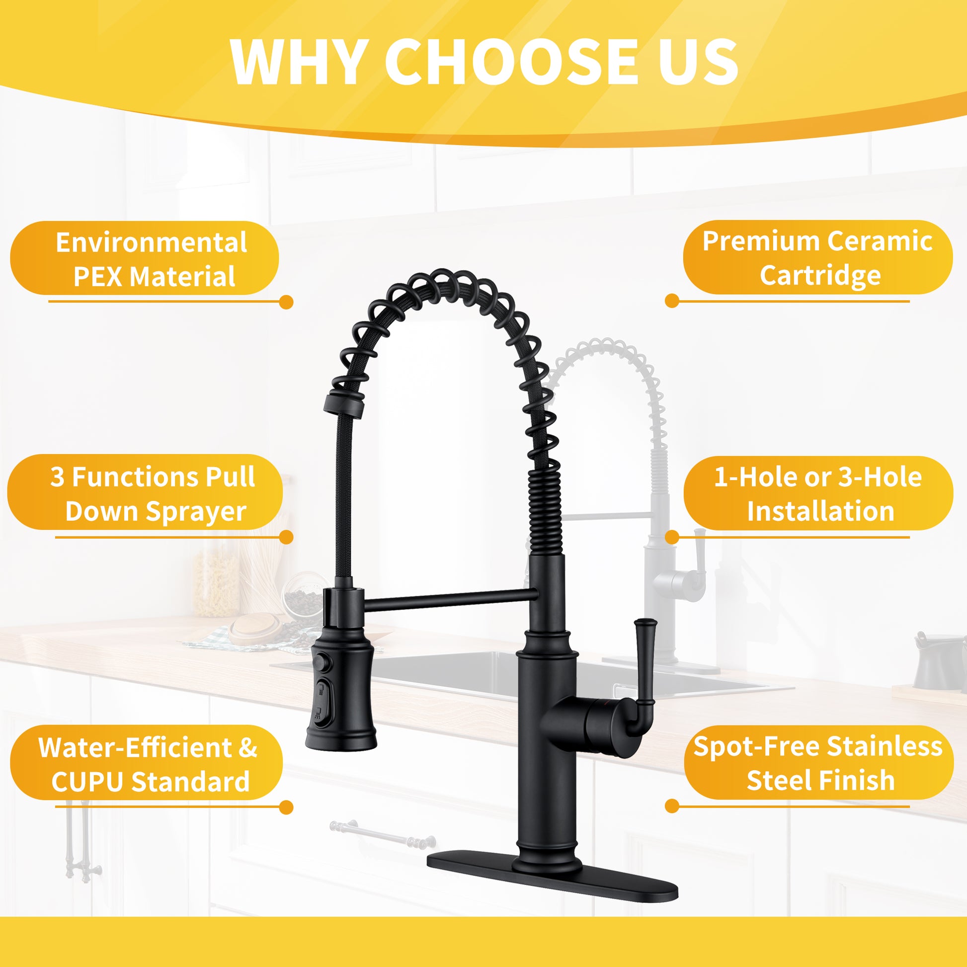 Kitchen Faucet with Pull Down Sprayer, Farmhouse RV Small Vanity Faucet with 360° Rotation Spout and Deck Plate