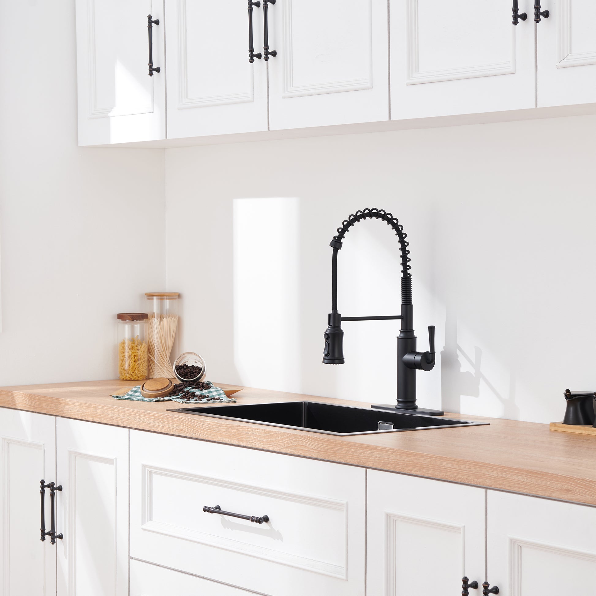 Kitchen Faucet with Pull Down Sprayer, Farmhouse RV Small Vanity Faucet with 360° Rotation Spout and Deck Plate