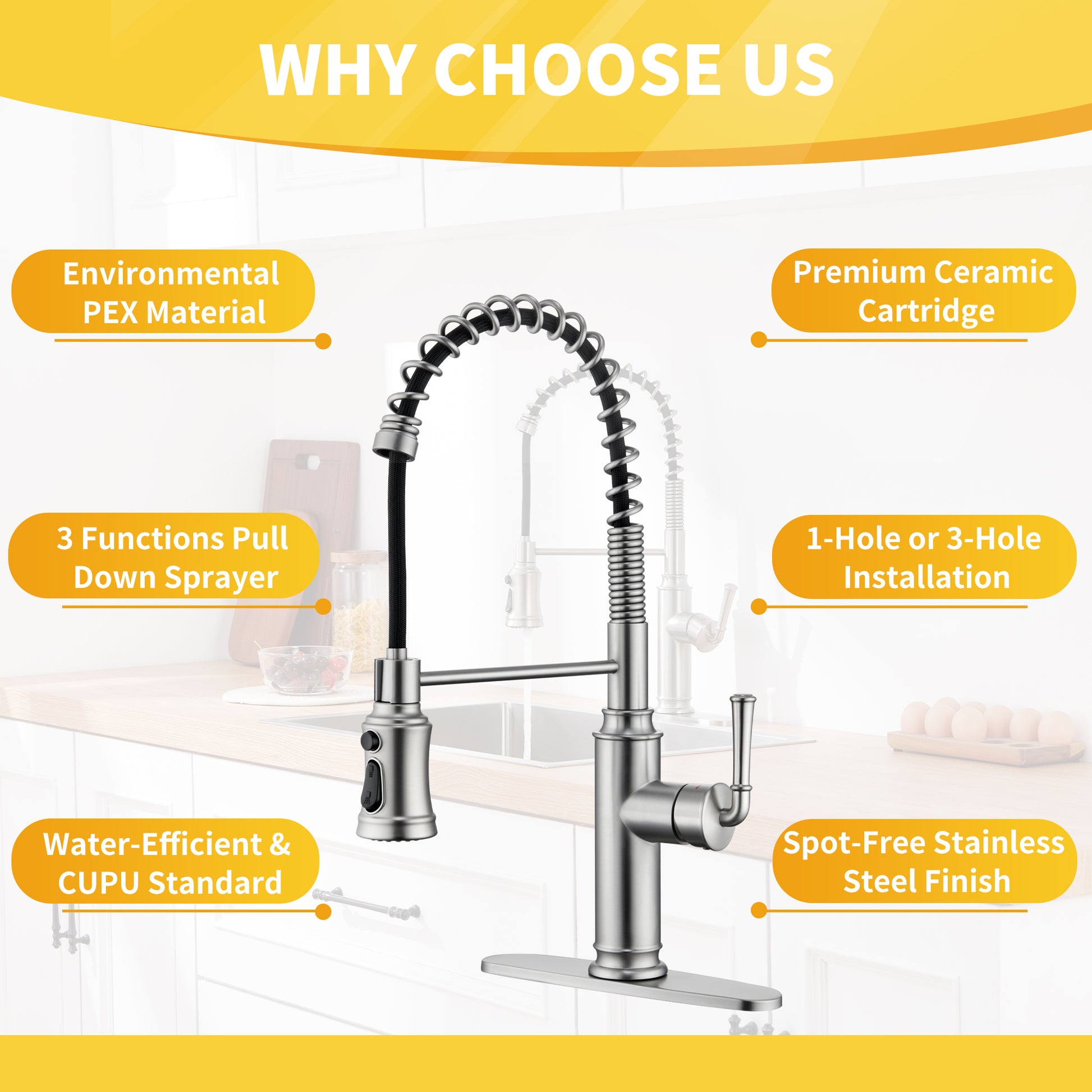 Kitchen Faucet with Pull Down Sprayer, Farmhouse RV Small Vanity Faucet with 360° Rotation Spout and Deck Plate
