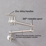 Wall Mounted Pot Filler Faucet with Double Handles, 360° Rotatable Folding Spout, Solid Brass Construction, Anti-Splash Aerator