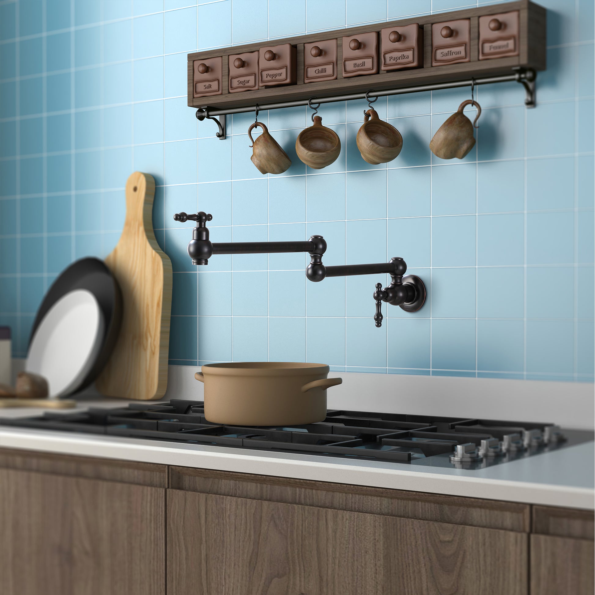 Wall Mounted Pot Filler Faucet with Double Handles, 360° Rotatable Folding Spout, Solid Brass Construction, Anti-Splash Aerator
