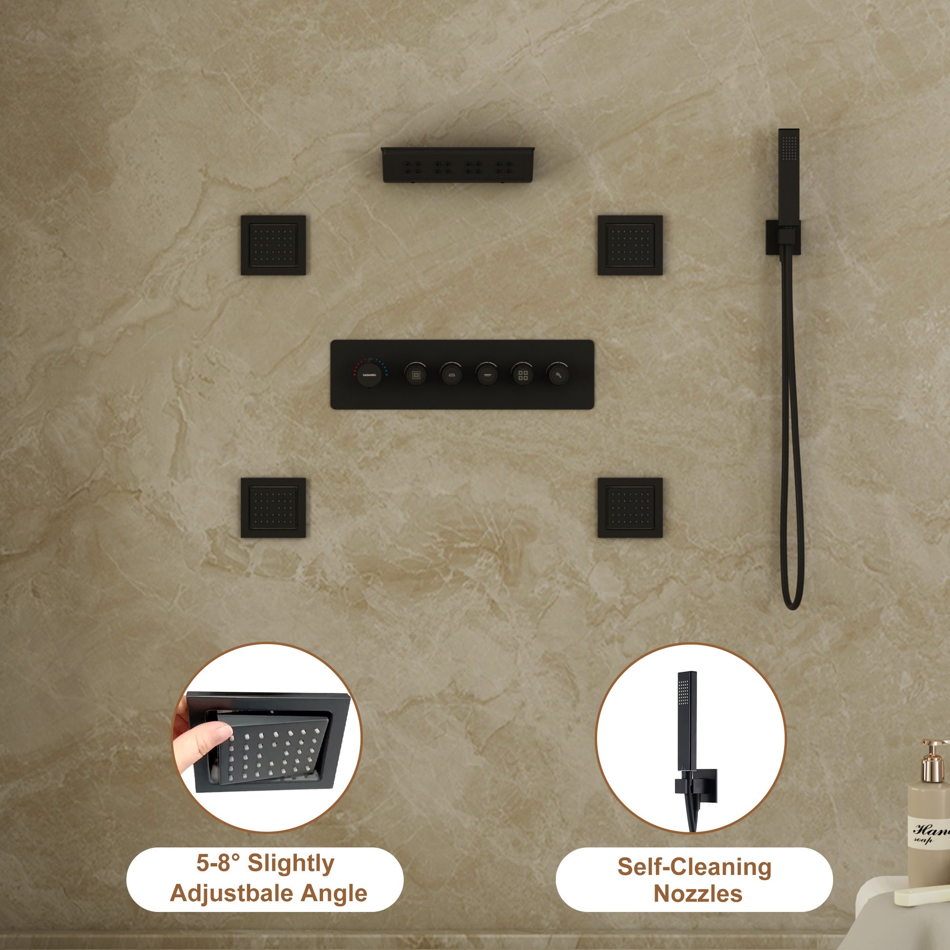 23.6" x 15.7" Ceiling-Mounted 5-Function Thermostatic Shower System with Neck/Back Massage Spout