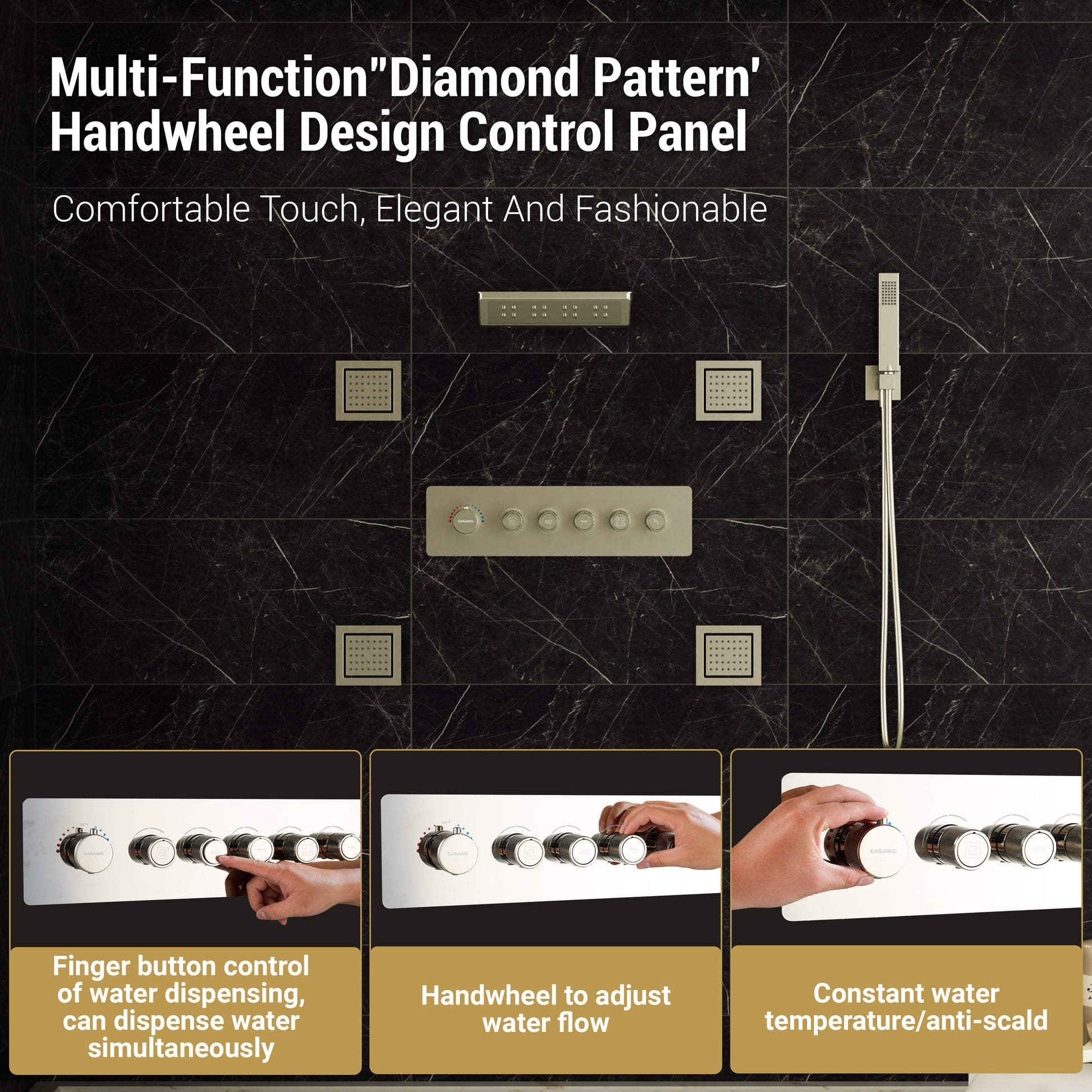 23.6" x 15.7" Ceiling-Mounted 5-Function Thermostatic Shower System with Neck/Back Massage Spout